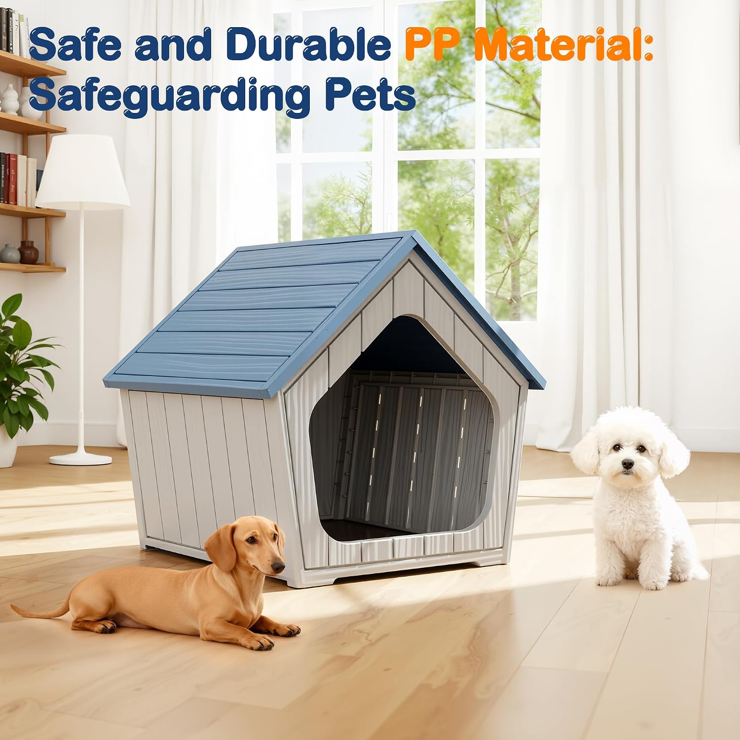 Bifanuo Dog House Outdoor Indoor for Small Dogs - Plastic Pet Shelter, Easy-Assemble & Weather-Resistant for Living Room, Balcony (Blue, 18" L x 22.4" W x 22.2" H) - Image 3