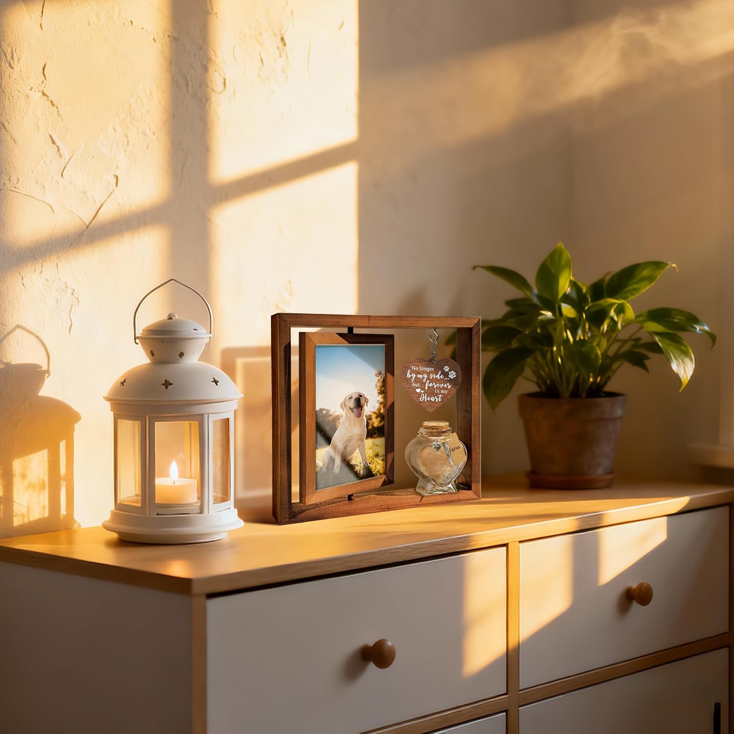 Dog Memorial Gifts for Loss of Pet - Rotating Wooden Frame for 4x6 Photo & Fur Hair Jar - Sympathy Gift for Pet Bereavement, Remembrance Keepsake - Rainbow Bridge Gift for Dog Lovers & Cat Lovers - Image 7