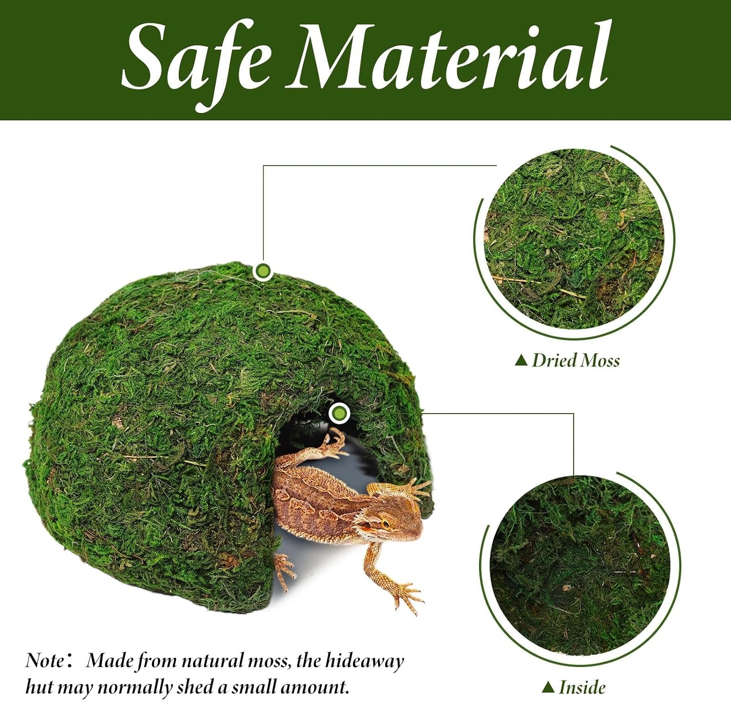 Reptile Moss Hideout, Half Round Cave for Lizards Snakes Frogs | Reptile Moss Hideout, Half-round dome shape, Full moss exterior coverage, Spacious interior room, Stable on all substrates - Image 3