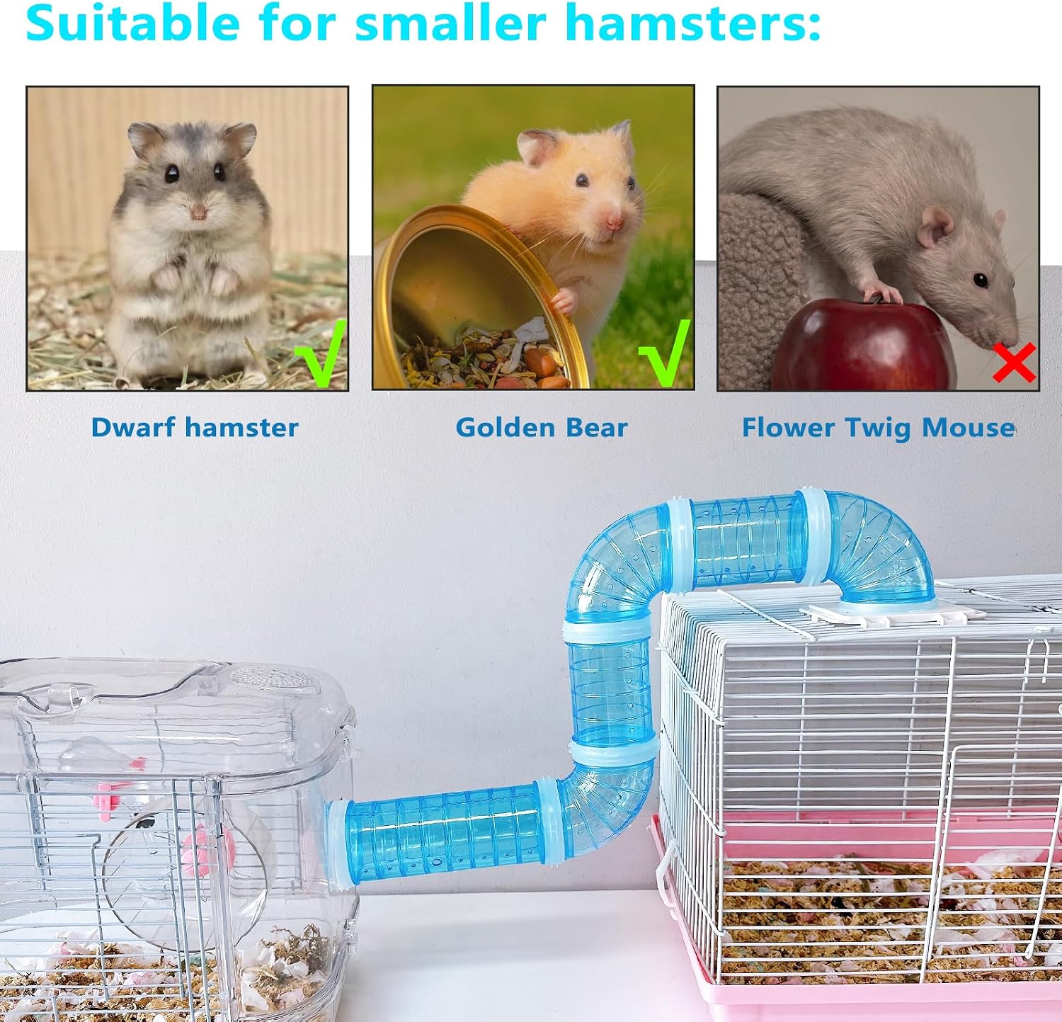 8PCS Hamster Tunnel Tube DIY Assorted Toy Transparent Adventure Pipe Playground Excercise Set for Mouse Syrian Hamster Gerbil Rat (Blue) - Image 7