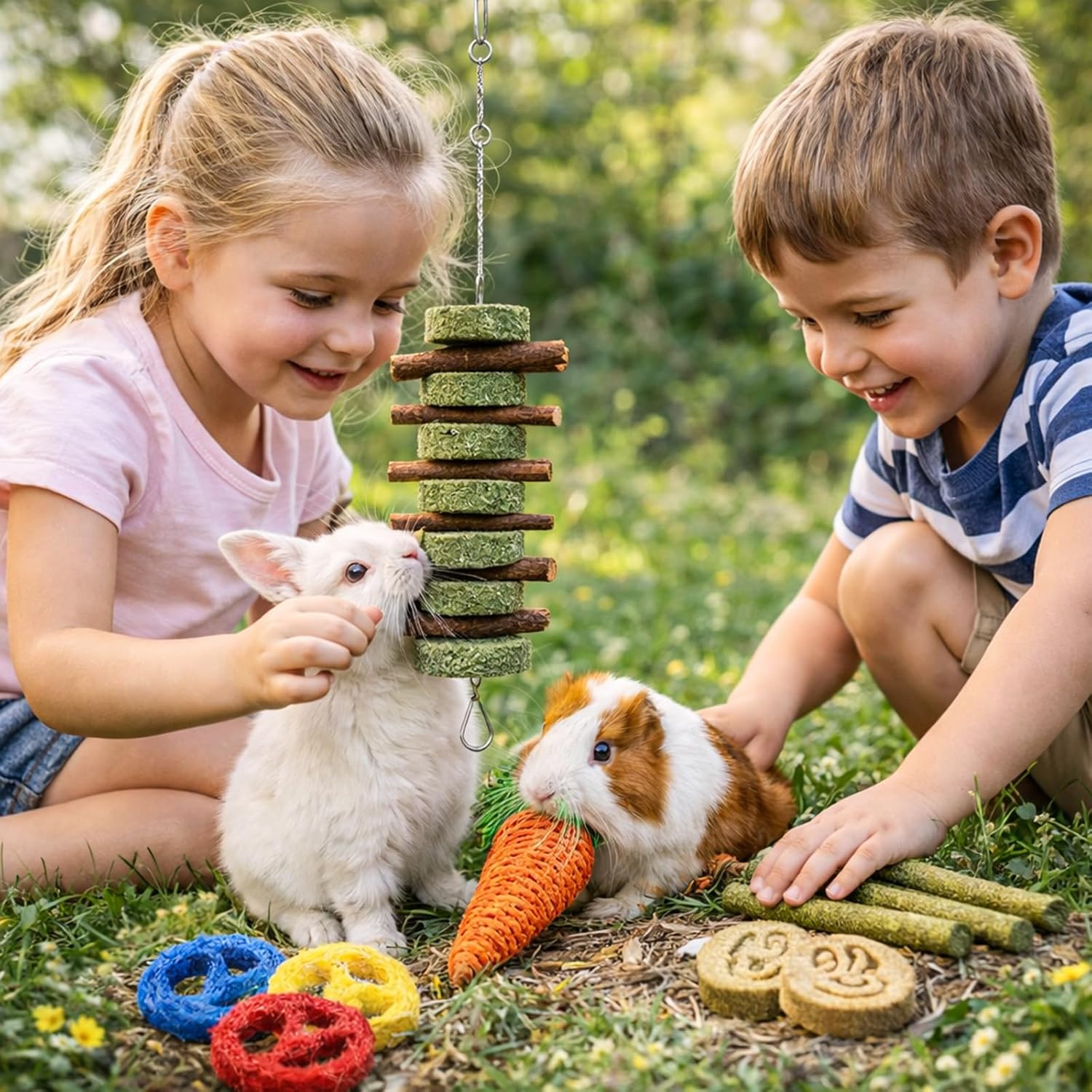 Grddaef 20 PCS Bunny Chew Toys for Teeth, Natural Rabbit Toys Apple Wood Grass Timothy Sticks Chew and Treat for Guinea Pigs Hamster Chinchillas - Image 4