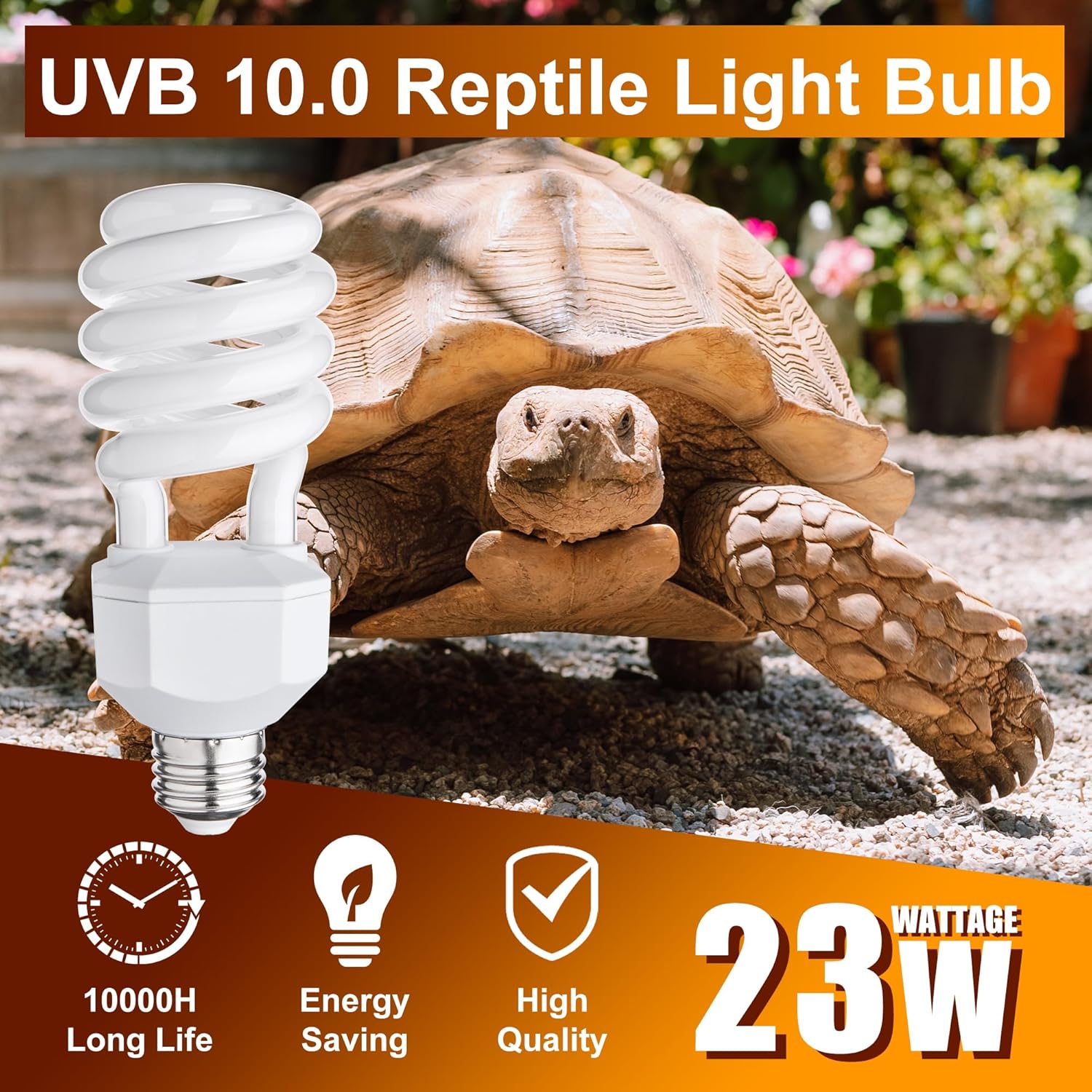 UVB Reptile Light Bulb 10.0, 23W UV Spiral Compact Florescent Terrarium Lamp Ideal for Desert Reptiles Bearded Dragons Lizard Tortoise Iguanas Chameleons Snake - 2 Pack - Image 5