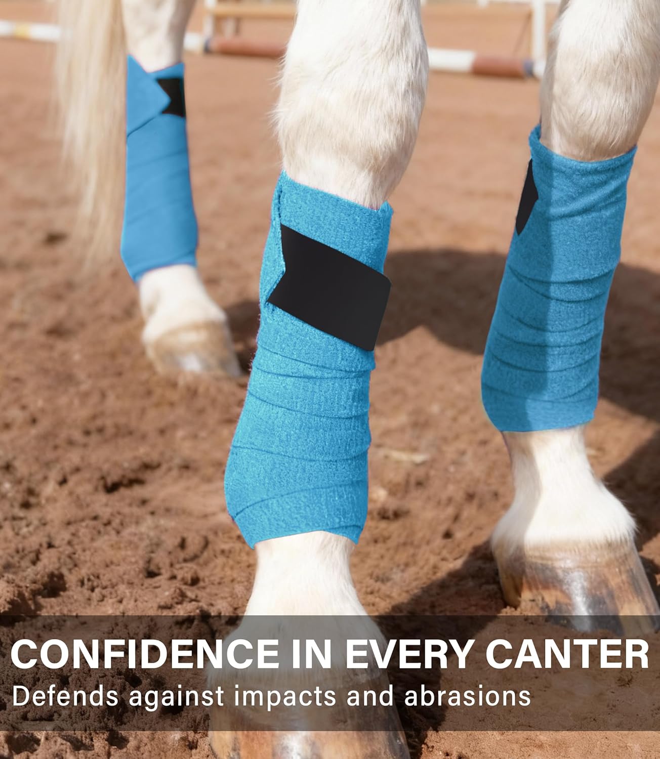 Fleece Horse Polo Leg Wraps Set of 4, 10' Horse Leg Bandages Stable Supplies Equestrian Boots Light Blue - Image 5