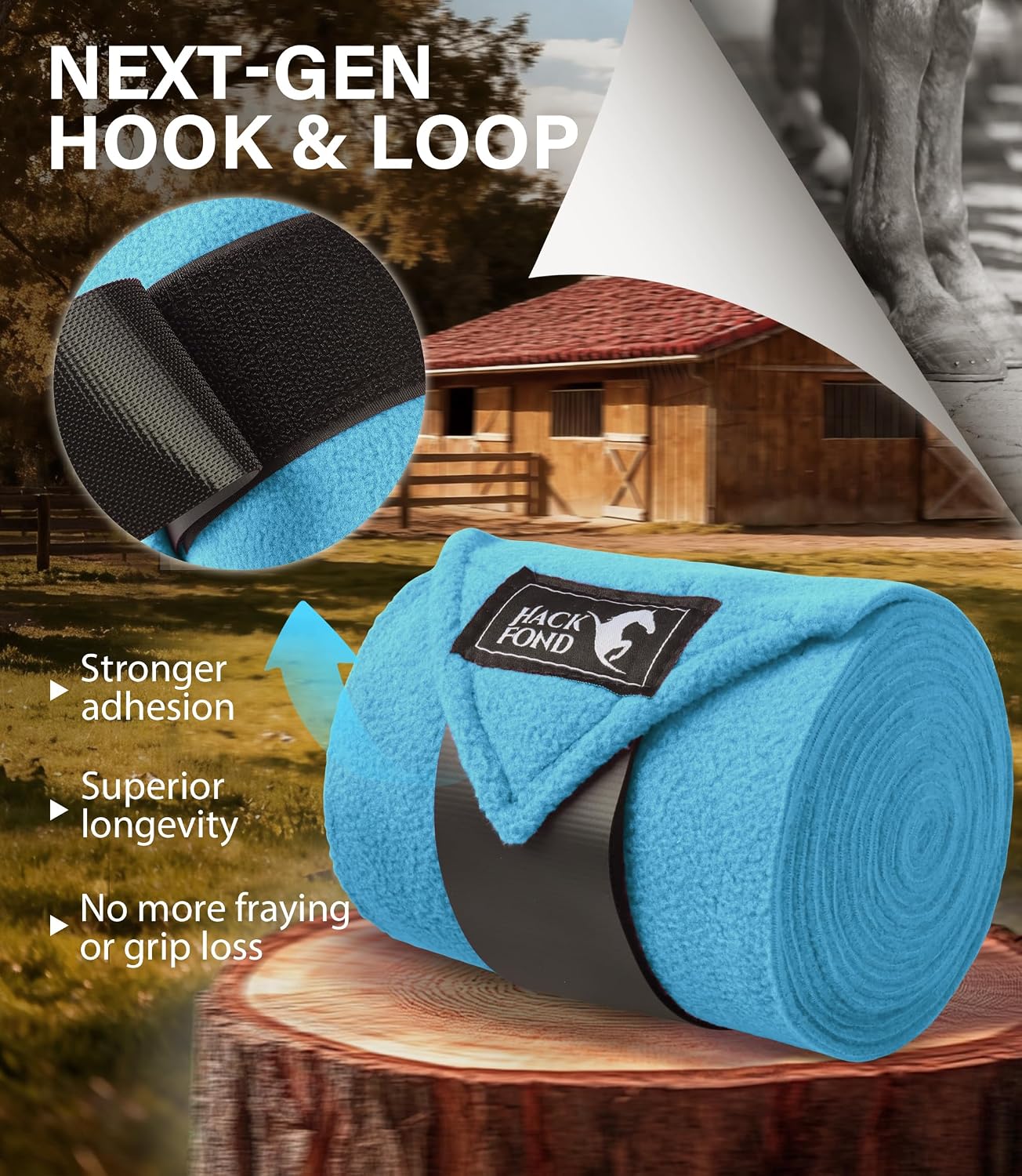 Fleece Horse Polo Leg Wraps Set of 4, 10' Horse Leg Bandages Stable Supplies Equestrian Boots Light Blue - Image 4