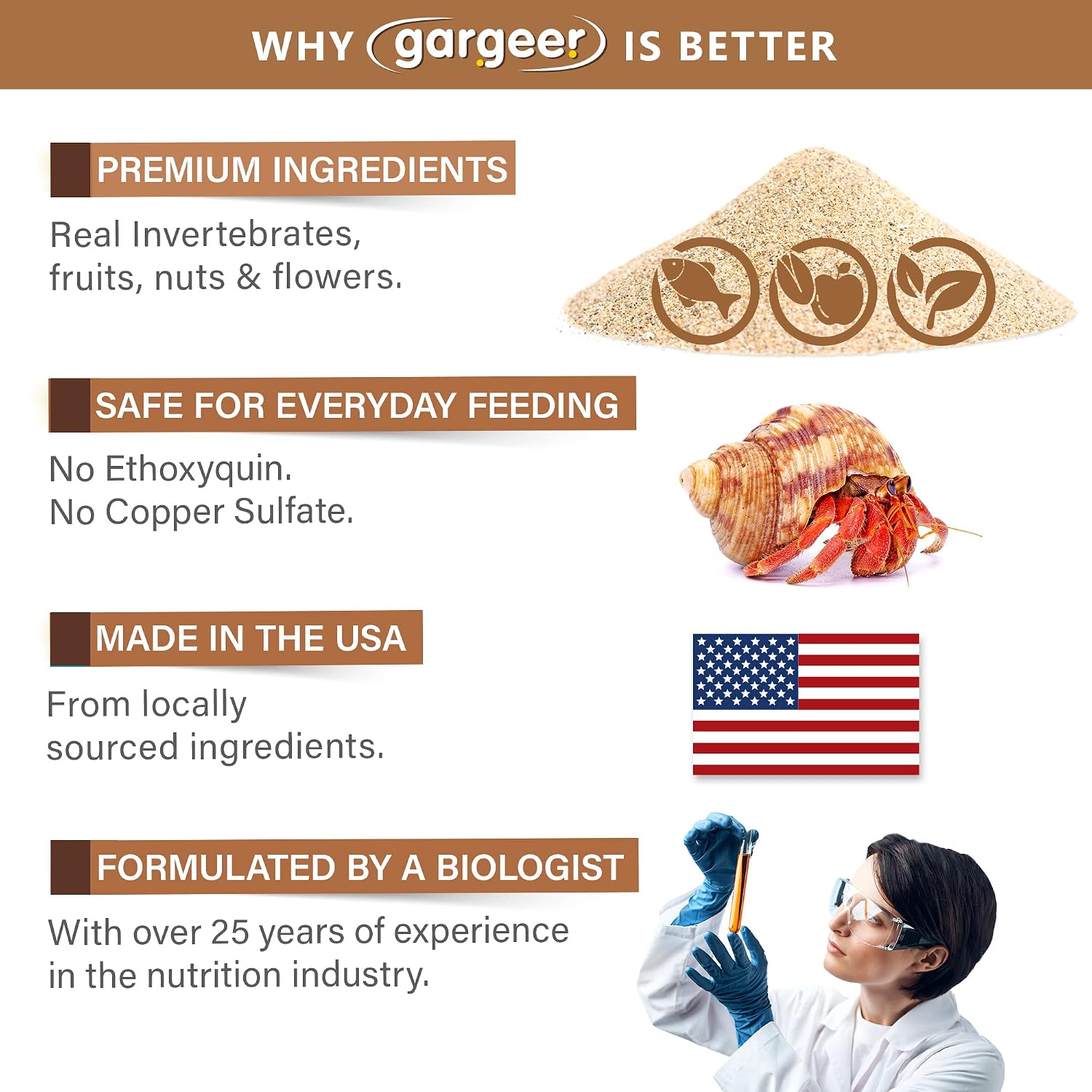 Gargeer Hermit Crab Protein Treat. Non-GMO Premium Ingredients, to Meet All Protein and Support Strength and Growth. 2oz Granular Textured ‘Surprise Your Crab’ Meal. Enjoy! - Image 4