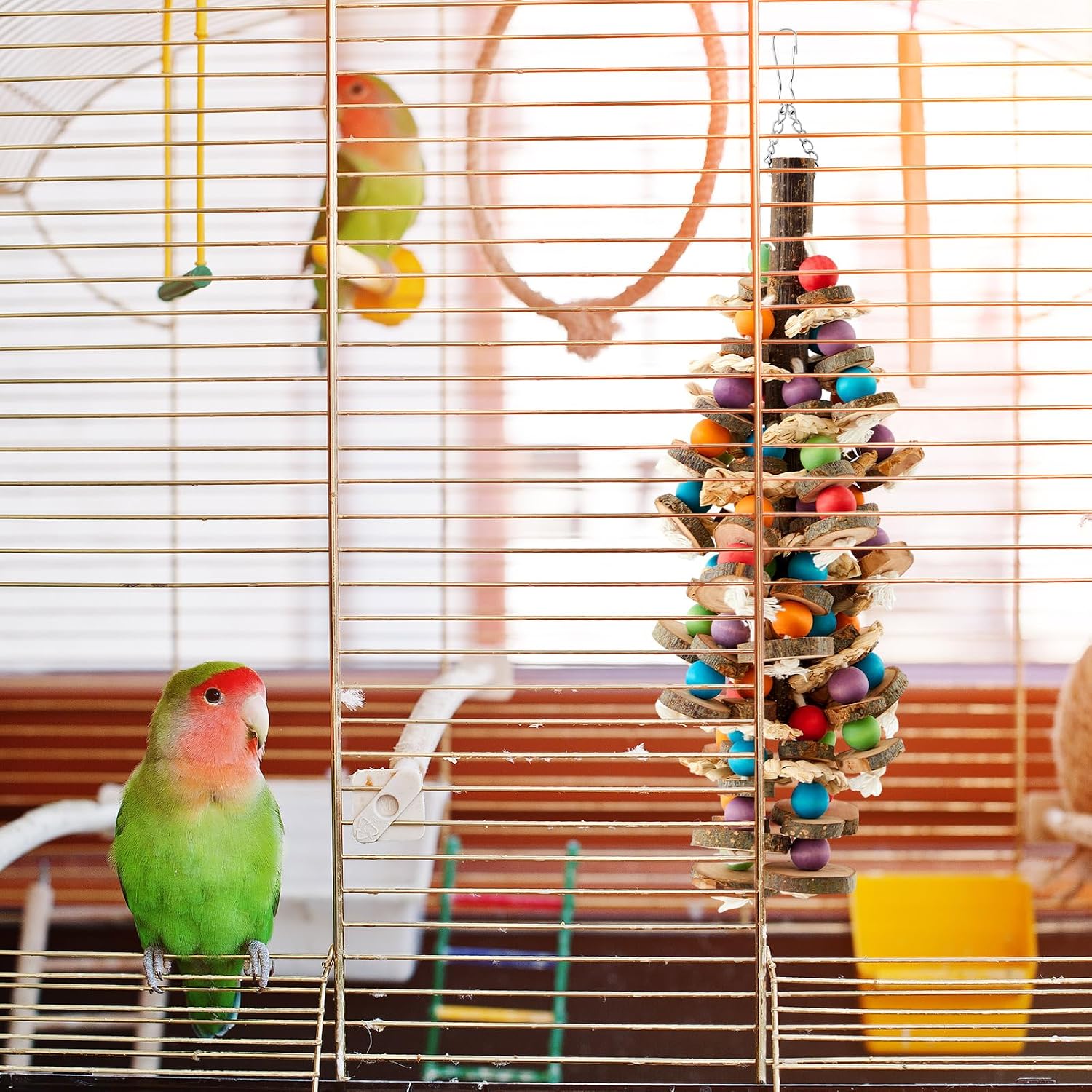 Seenelling 3 Pcs Extra Large Bird Parrot Toy Multicolored Natural Wooden Parrot Cage Chewing Toys for Large Medium Macaws Cockatoos African Grey Birds (Block and Ball) - Image 7