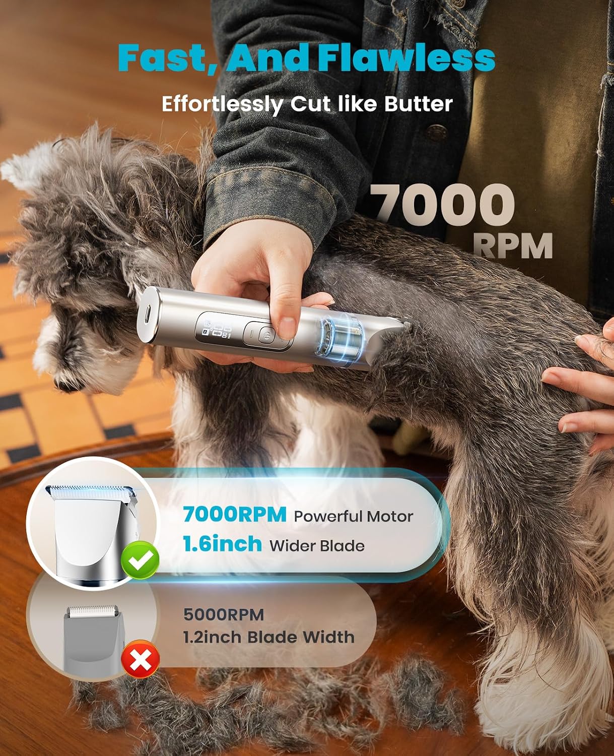 oneisall 4 in 1 Dog Grooming Kit with LCD Display, Dog Hair Trimmer for Paw Nail Grinder, Rechargeable Cordless Low Noise IPX7 Waterproof Pet Clippers - Image 7
