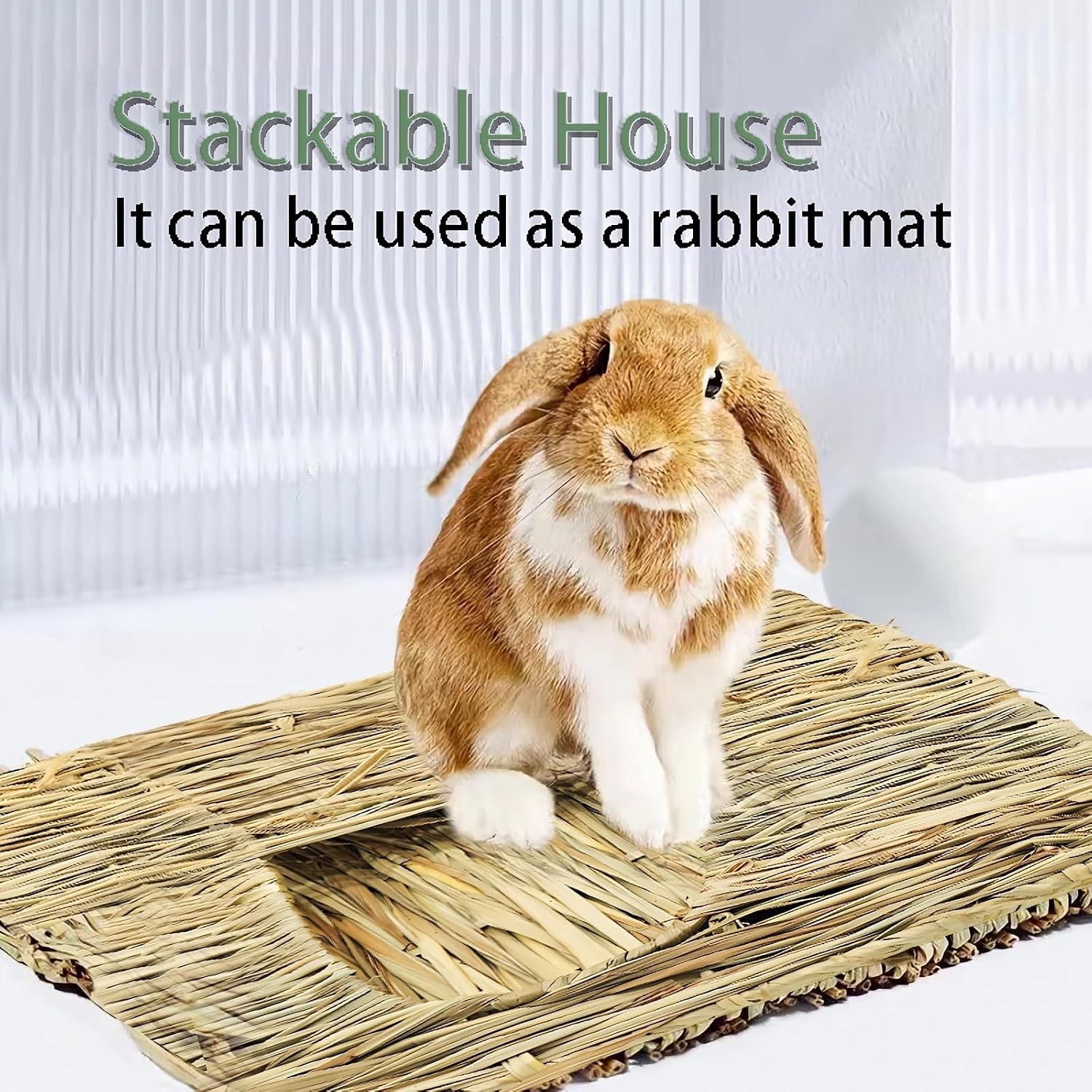 WUWEOT 2 Pack Large Grass Bunny House, Foldable Rabbit Hut, Play Hideaway Bed Hay Mat Chew Toy for Rabbit, Guinea Pigs, Gerbils, Hamster and Small Animals, 11"x8"x8" - Image 4