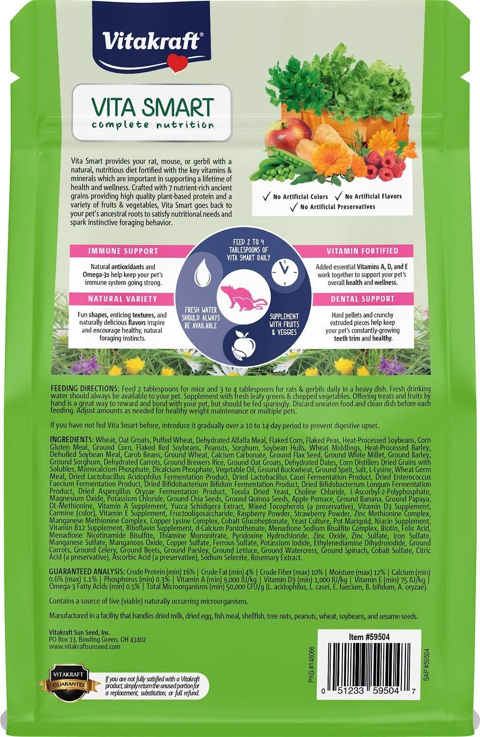 Vitakraft Vita Smart Rat Mouse and Gerbil Food 2 lb Bag with Wholesome Daily Nutrition Premium Seeds Grains Vegetables Fruits Fortified with Essential Vitamins Minerals for Small Pet Health - Image 2