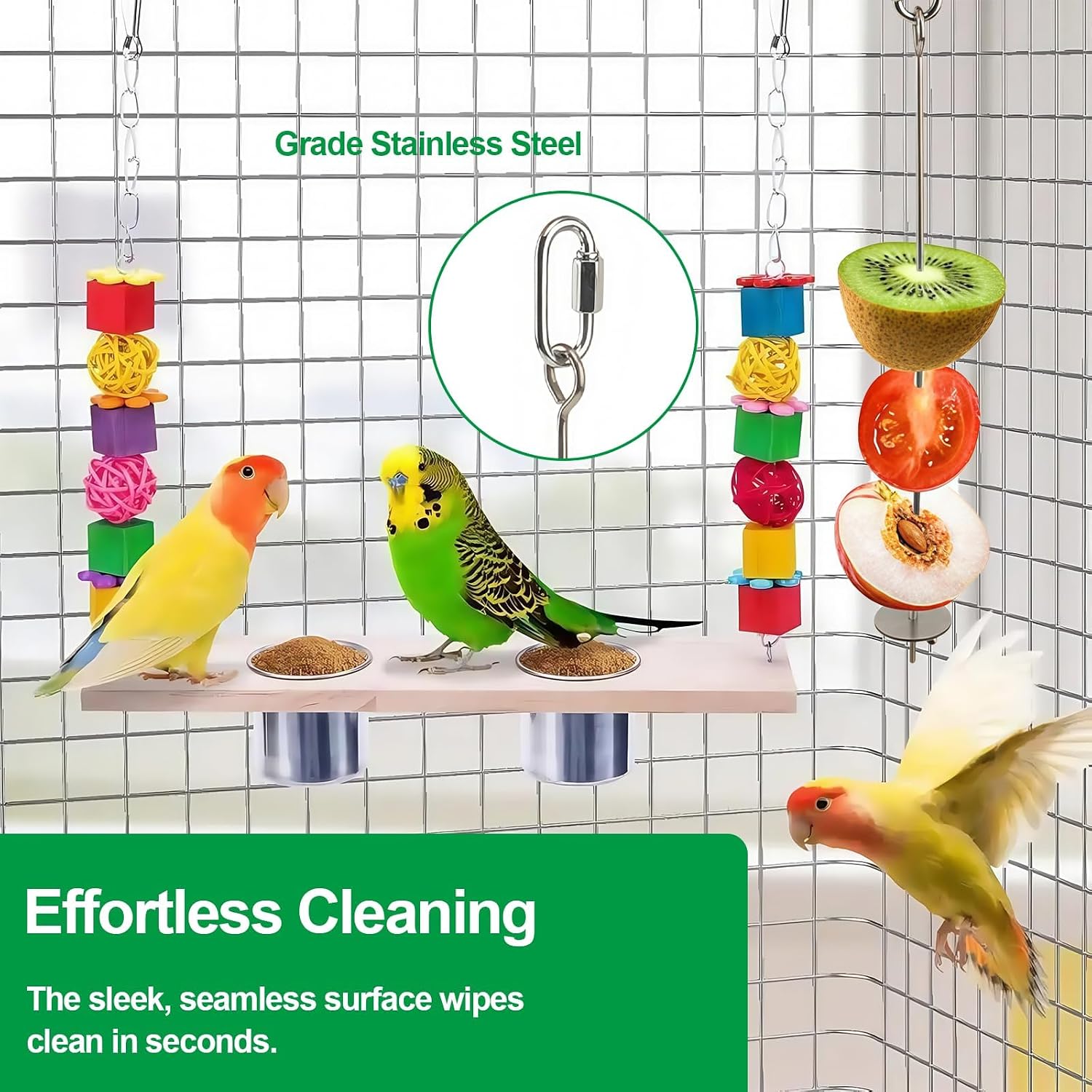 2 Pcs Bird Cage Food Holder Stainless Steel Parrot Fruit & Vegetable Skewer Hanging Foraging Toy for Parakeets, Budgies, Macaws - Image 6