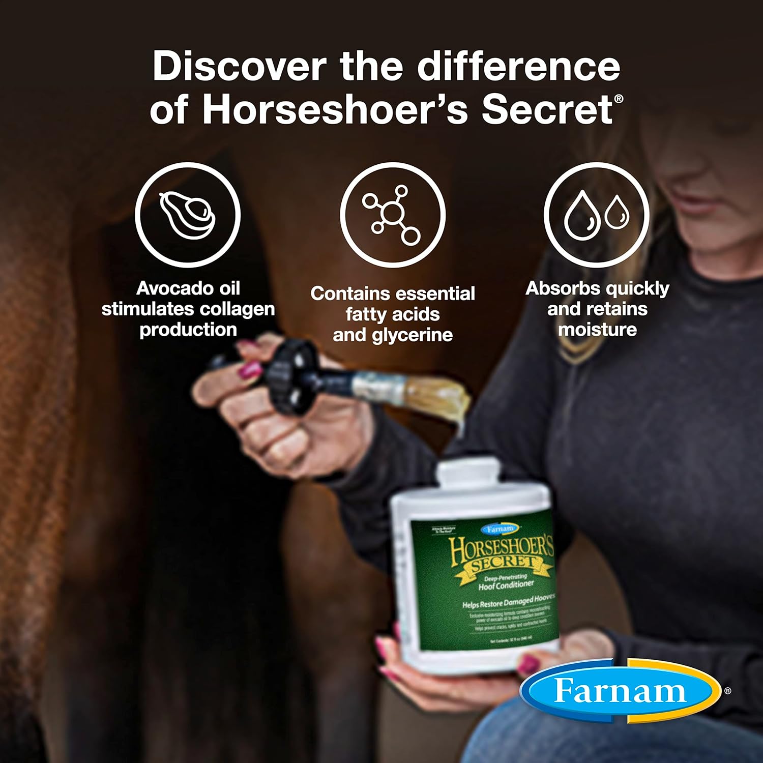Farnam Horseshoer's Secret Deep-Penetrating Hoof Oil for Horses, Conditions Dry Hooves, Prevents Cracks, Splits & Contracted Heels, Contains Avocado, Glycerine & Mineral Oils, Fast Absorbing, 32 Oz - Image 3
