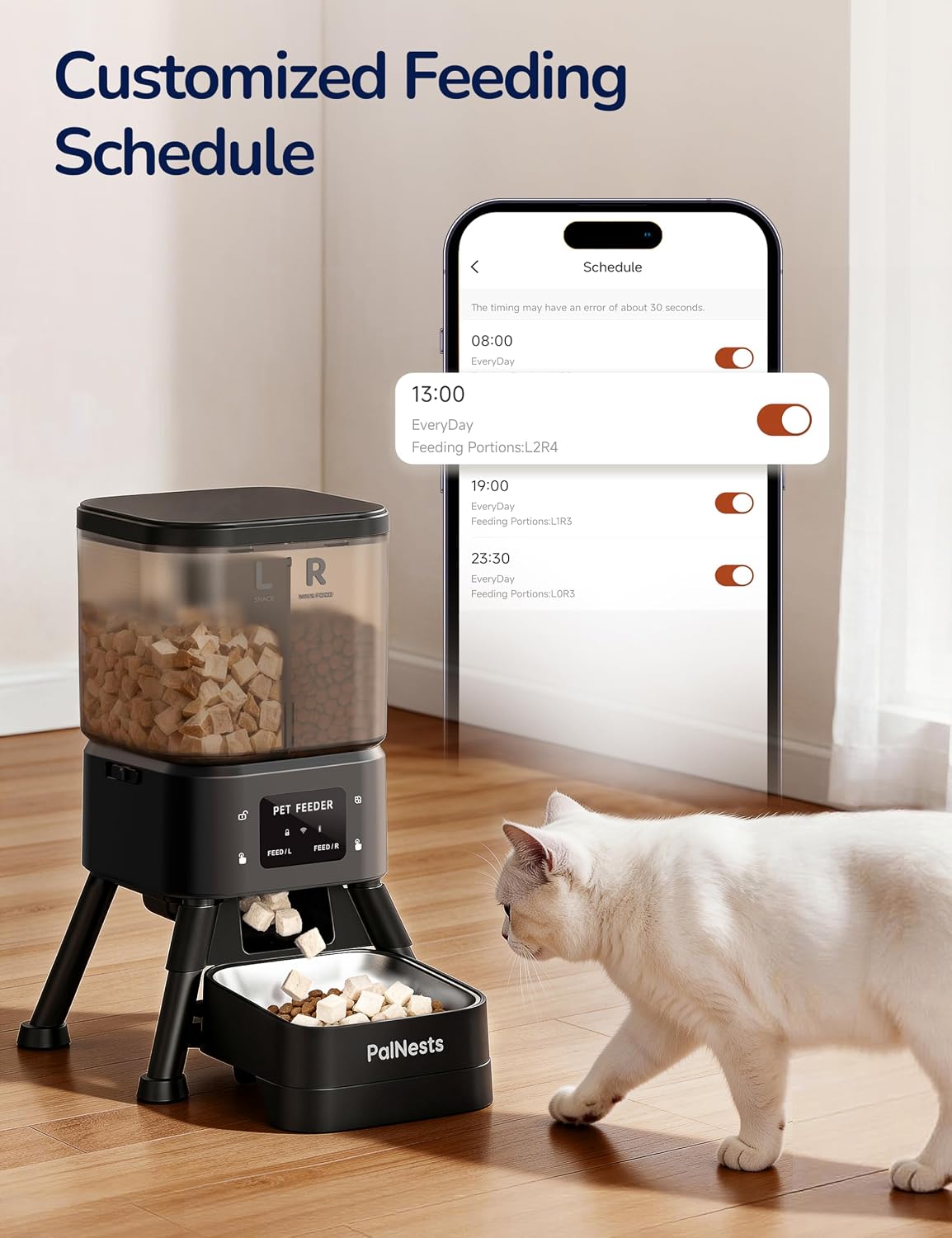 Dual Chamber Automatic Cat Feeder, Smart WiFi Pet Food Dispenser 4L with 2.4&5G WiFi App, Custom Schedule & Portion Control for Dry Food and Treats, Black - Image 4