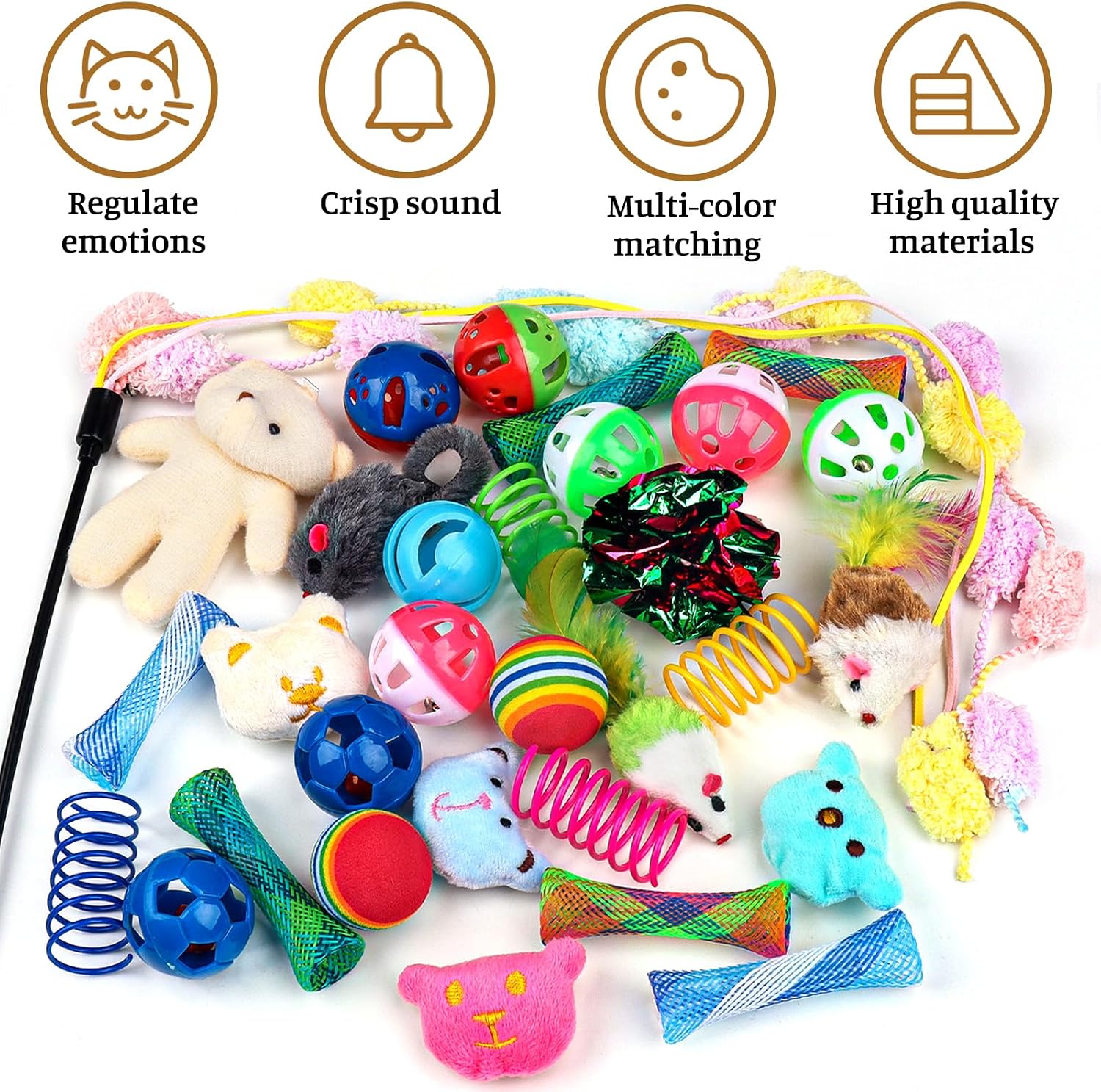 QUOZUO 30 Pcs Cat Toy Kitten Toys Set, Interactive Cat Toy Wand Cat Springs Ball Toy with Bells, Cat Toys for Bored Indoor Cats, Gift Box Styles - Image 3