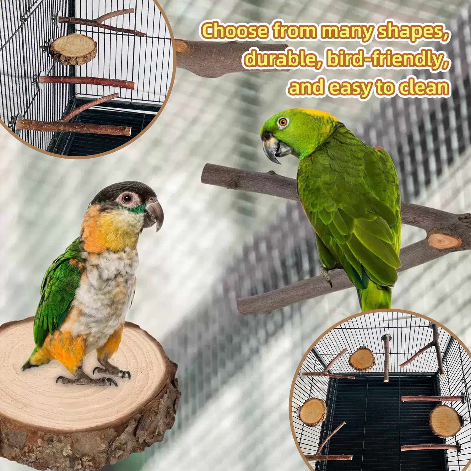 8-Piece Set Natural Wood Bird Perches - Wooden Parrot Stand with Fork Toys, Hanging Multi-Branch Platform, Hammock Swing - Suitable for Parakeets, Budgies - Durable Pet Bird Accessories - Image 5