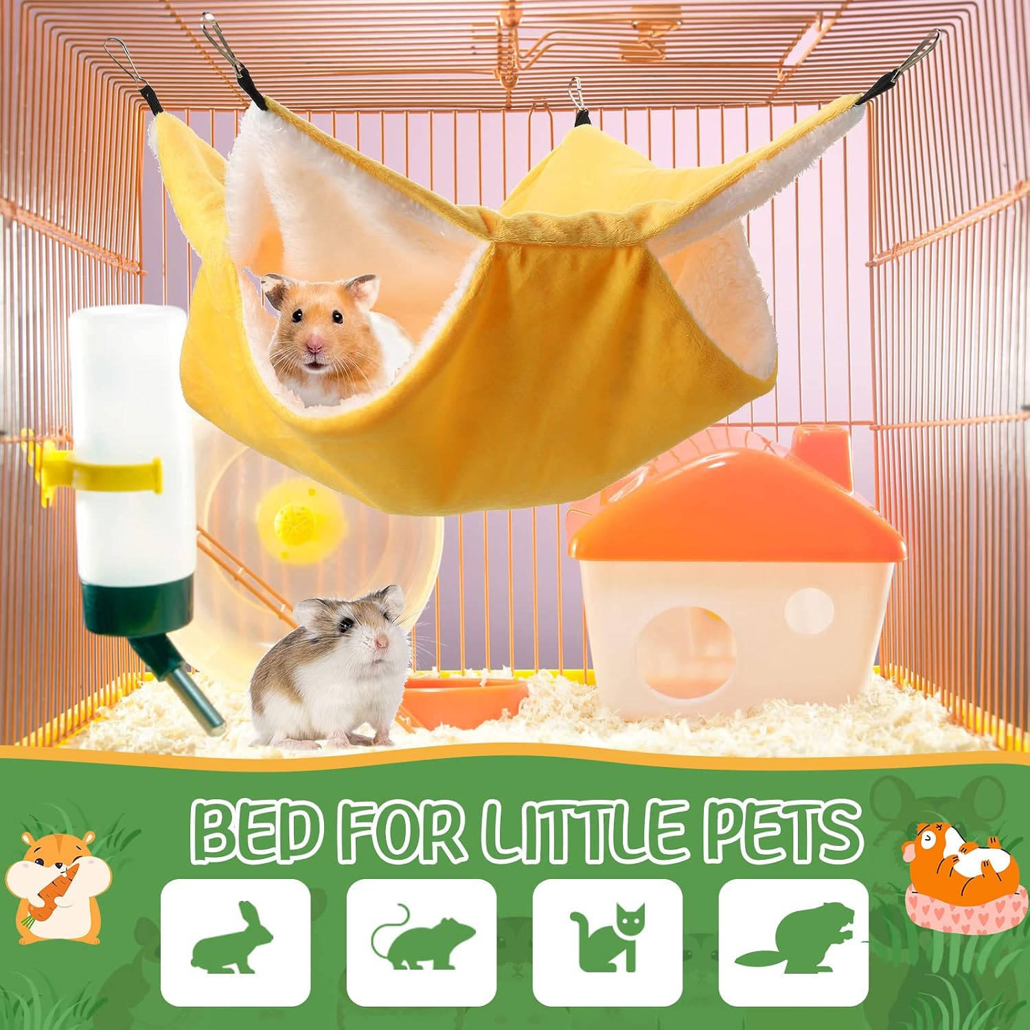 Nuogo 4 Pcs Rat Hammock for Cage Small Animal Hanging Ferret Hammocks for Rat Accessories Double Layer Ferret Bed for Guinea Pig Squirrel Chinchilla Playing and Sleeping(Classical) - Image 7