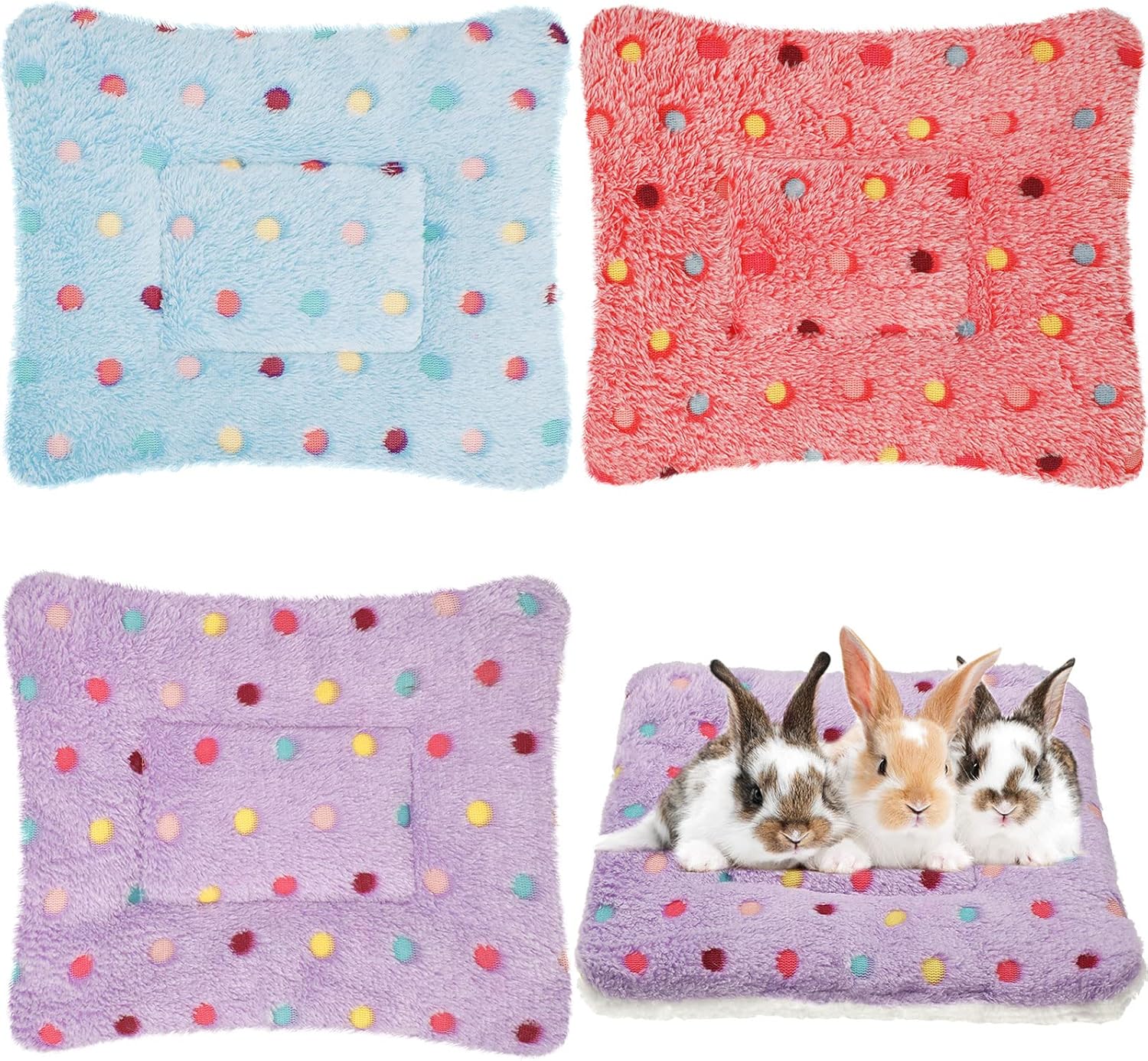 Jetec 3 Pcs Bunny Guinea Pig Beds Soft Bunny Mats Warm Guinea Pig Mat Small Animal Bed Pads Fleece Sleeping Pads for Indoor Rabbit Hamster Squirrel Hedgehog Chinchilla(Fleece,Dots,Red)