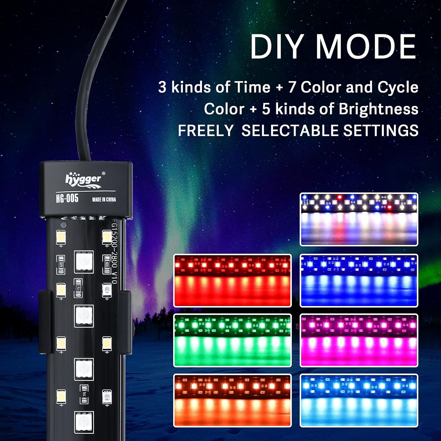hygger 24/7 Mode Submersible Aquarium LED Light, Full Spectrum Hidden Fish Tank Light with 3 Rows Beads 7 Colors Auto On Off Sunrise-Daylight-Moonlight, Adjustable Timer Brightness - Image 2