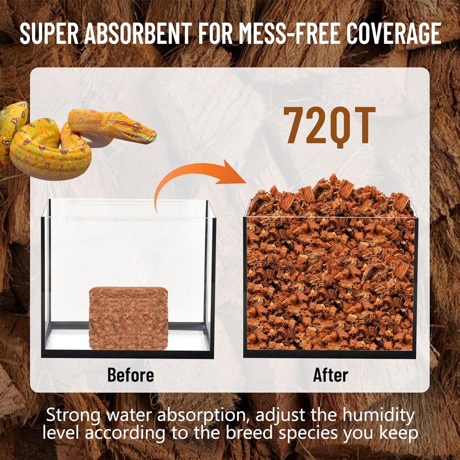 Riare 10LB Coconut Chip Substrate for Reptiles, 72 Quart Coconut Fiber Substrate Coco Chips Substrate Coconut Husk Bedding for Snakes, Tortoises, Ball Python, Bearded Dragon, Geckos, Lizards, Frogs - Image 4