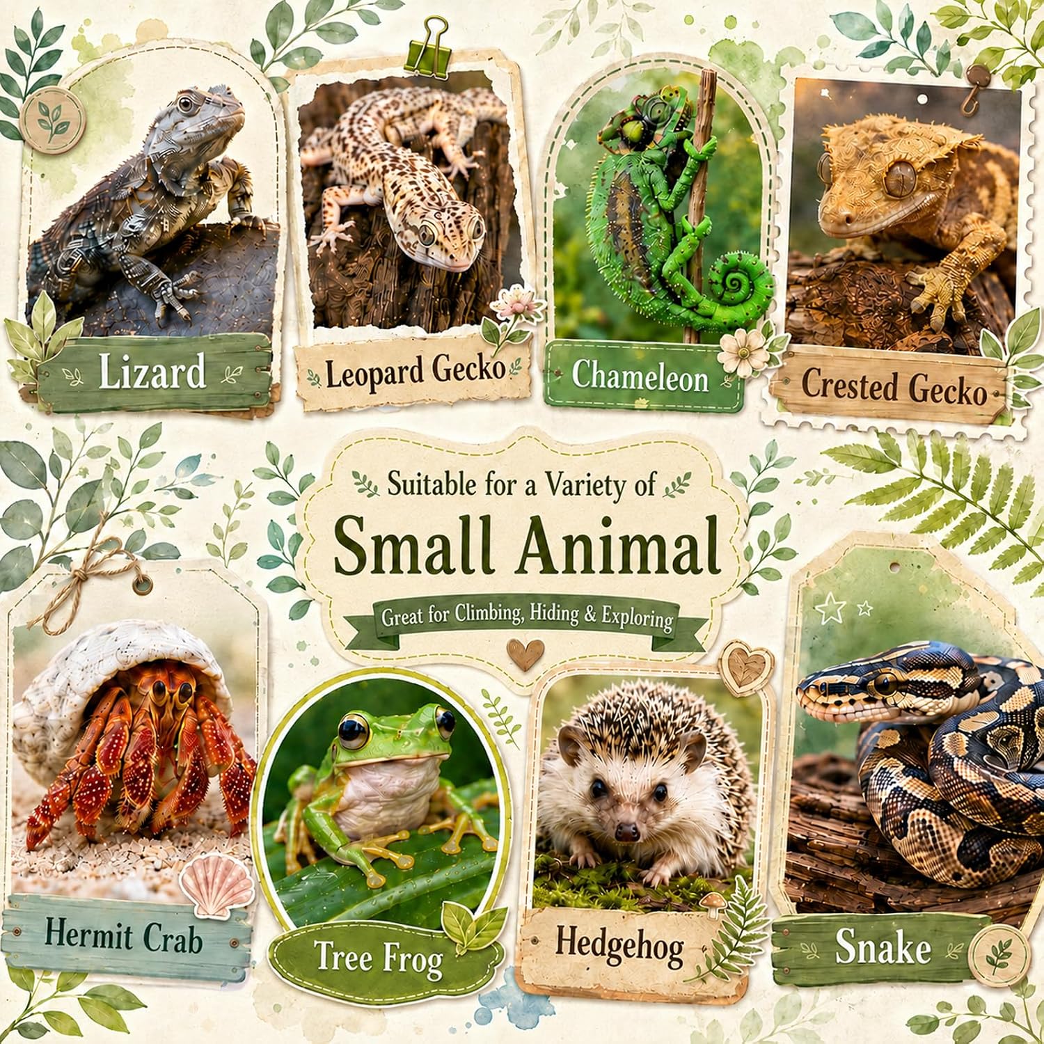 HERCOCCI Crested Gecko Tank Accessories, Reptile Hanging Plants Vines with Natural Coconut Shell Hideout & Climbing Ladder Decor for Hermit Crab Lizard Leopard Gecko Chameleon Snake Terrarium Decor - Image 7