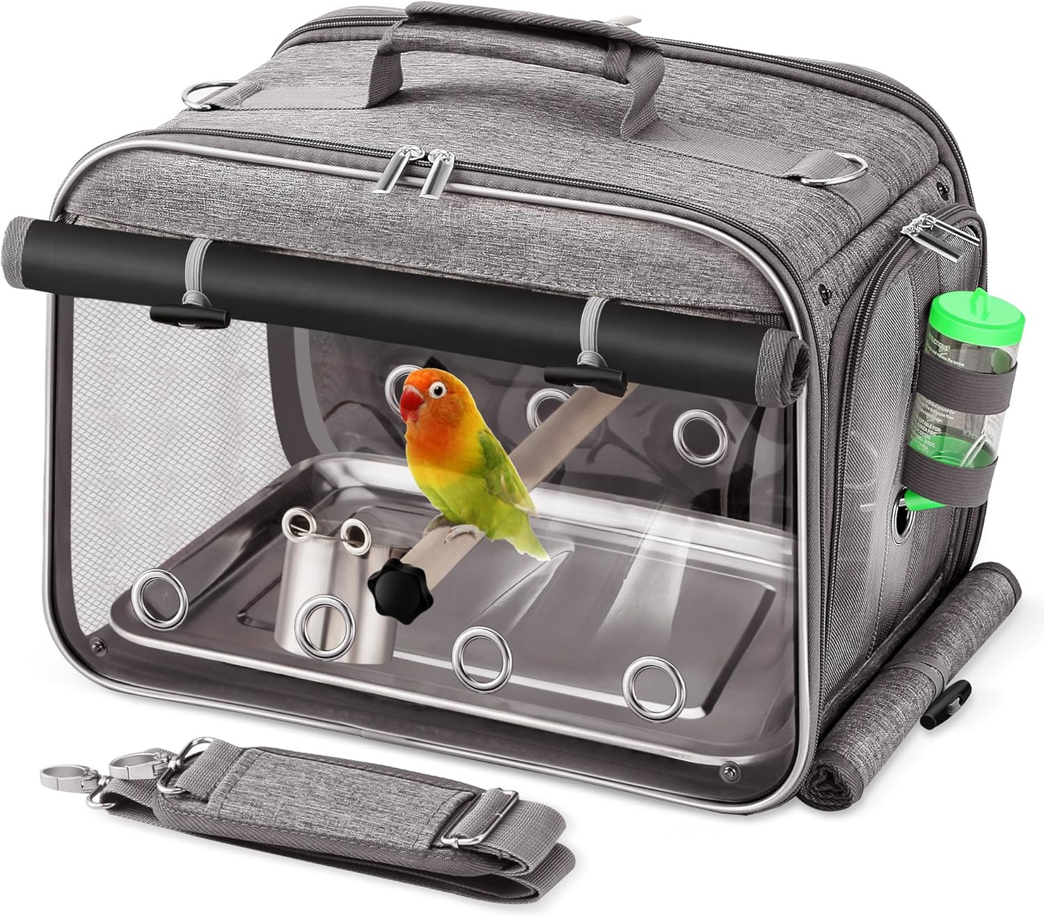 Bird Carrier Airline Approved, Bird Travel Cage with Indestructible Stainless Steel Mesh, Bird Travel Bag Lightweight and Portable with Water Bottle and Bowl