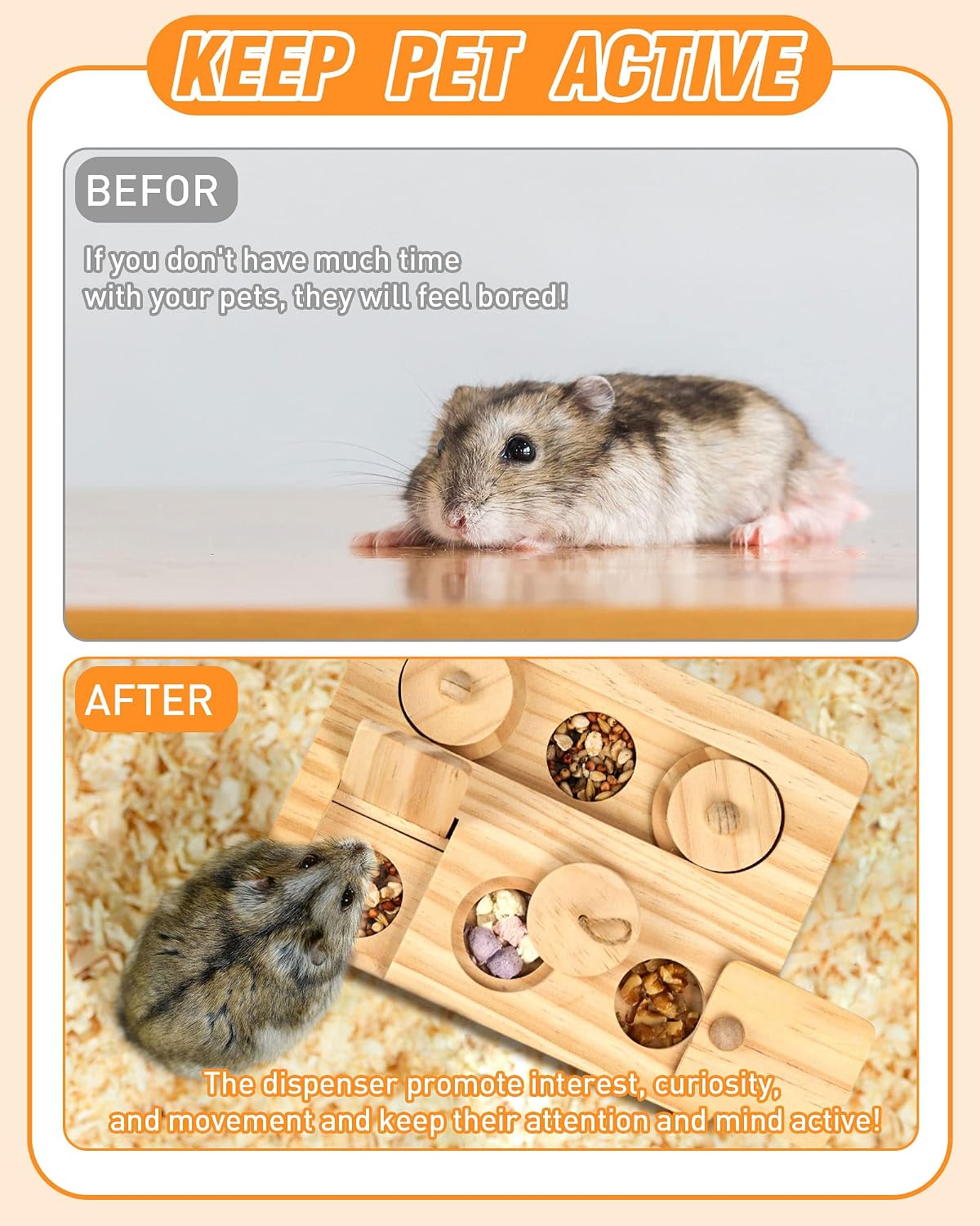 Guinea Pig Foraging Toys, 6 in 1 Hamsters Wooden Interactive Enrichment Toys, Treat Dispenser for Small Animal, for Rabbits, Bunny, Chinchillas, Rats and Gerbils - Image 6
