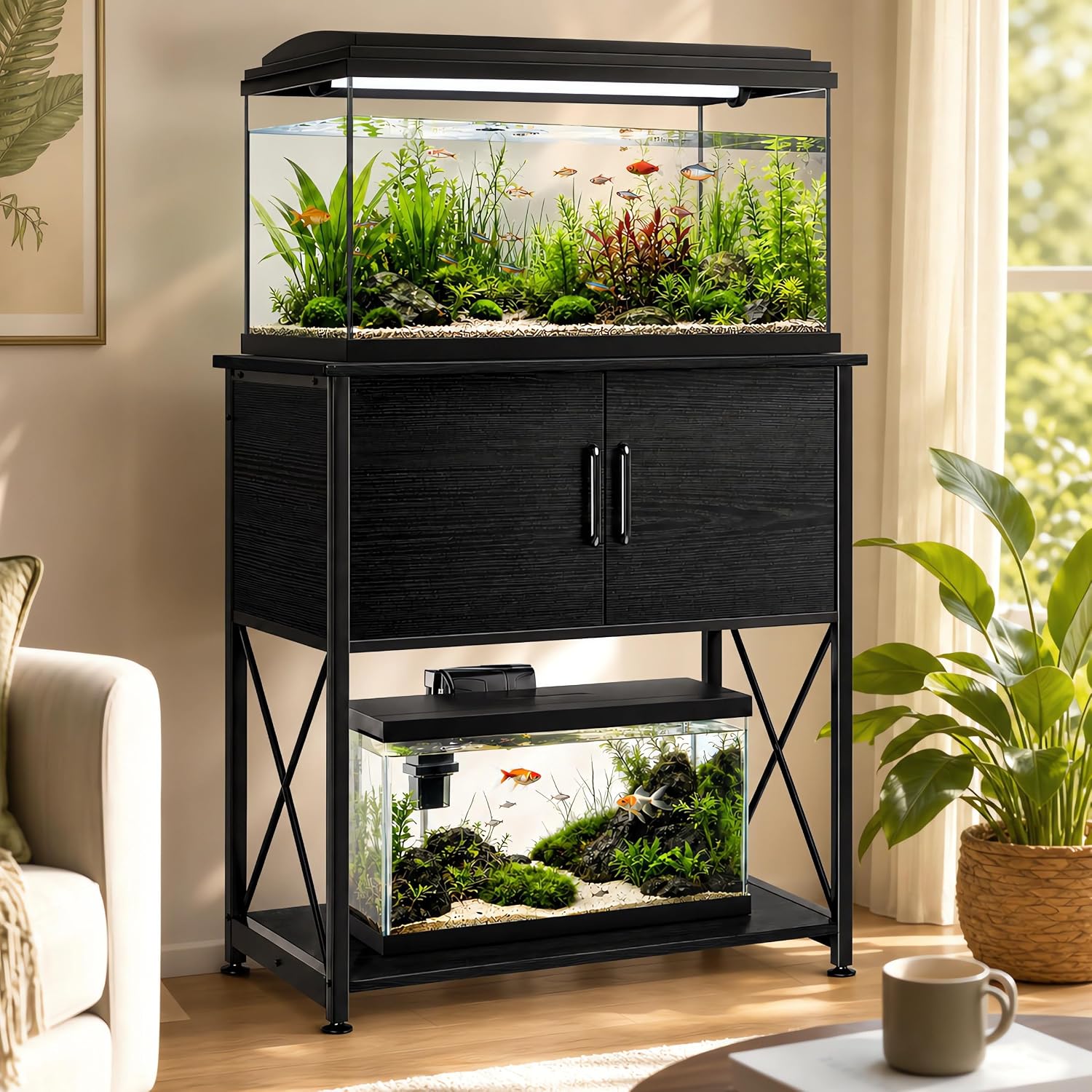 Herture 20-29 Gallon Aquarium Stand Metal Frame Fish Tank Stand with Cabinet Storage, for 20 Gallon Long Aquarium,30.7" L*16.5" W Tabletop,330LBS Capacity Black PG01YGB - Image 2