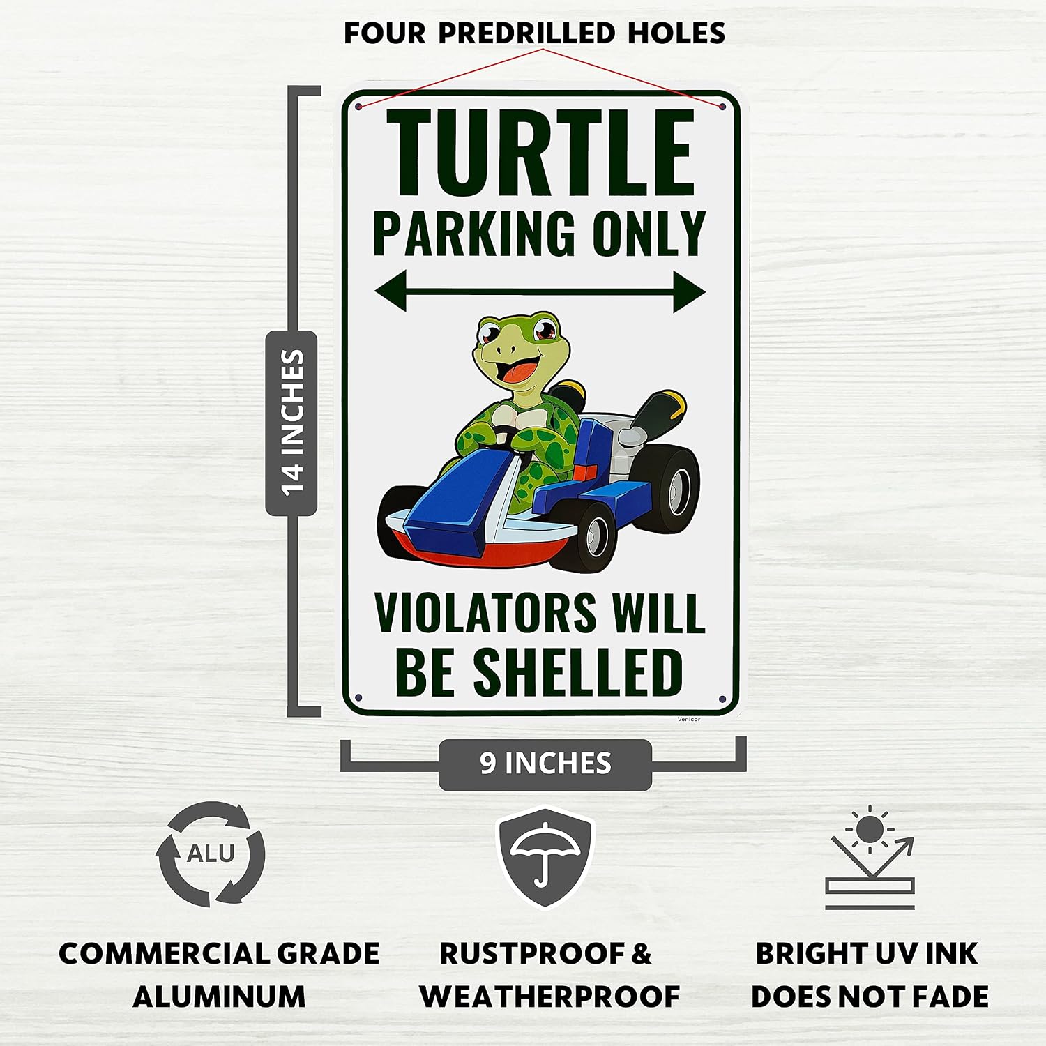 Venicor Turtle Parking Sign Decor - 9 x 14 Inches - Aluminum - Turtle Gifts for Turtle Lovers Women - Pet Turtle Tank Accessories Habitat Decorations Poster - Image 2