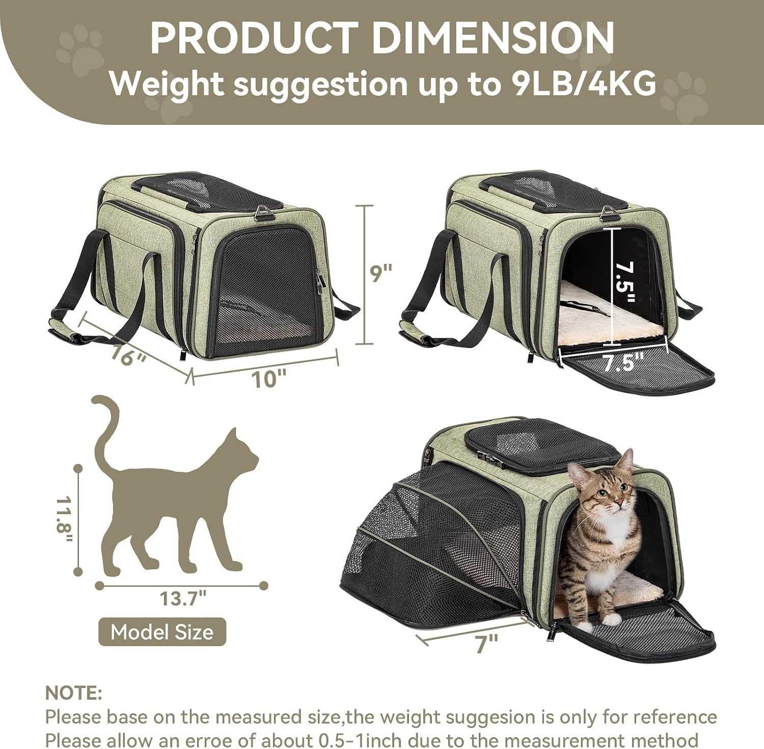 Petsfit Expandable Rabbit Carrier Small Cat Carrier Airline Approved, 16X10X9 Inches Soft-Sided Portable Small Animal Travel Bag for Kitten/Puppy/Bunny/Guinea Pig - Image 2