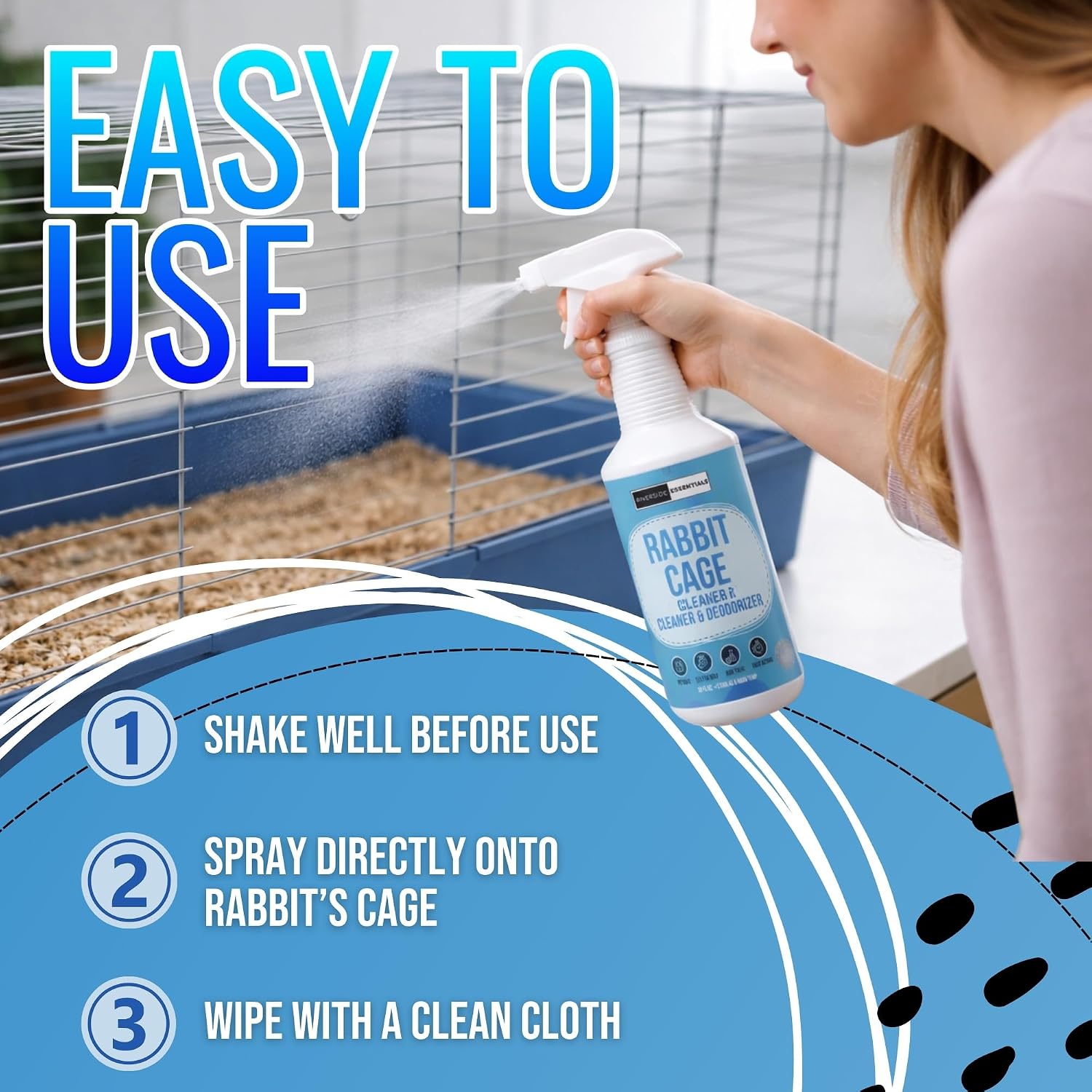 Rabbit Cage Odor Eliminator & Cleaner Spray (32oz) – Eliminates Tough Urine, Ammonia & Bedding Odors – Non-Toxic, Fast Drying, Safe Cleaner for Bunny Cages - Made in USA - Image 5