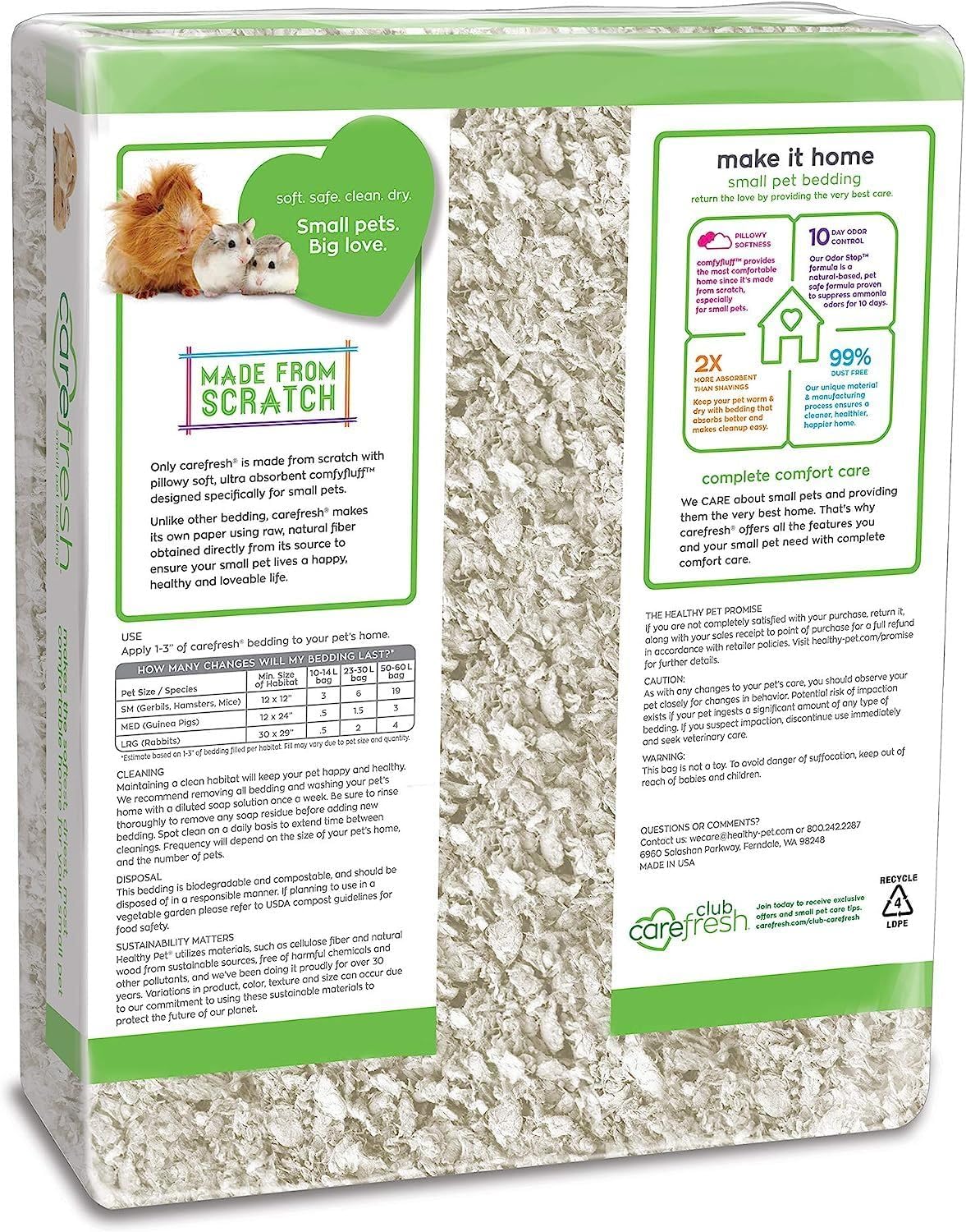 Carefresh 99% Dust-Free White Natural Paper Small Pet Bedding, Hamster Bedding, with Superior 10 Day Odor Control & Absorption, for Guinea Pigs, Hamsters, Rabbits, & Rats, 50 L - Image 3