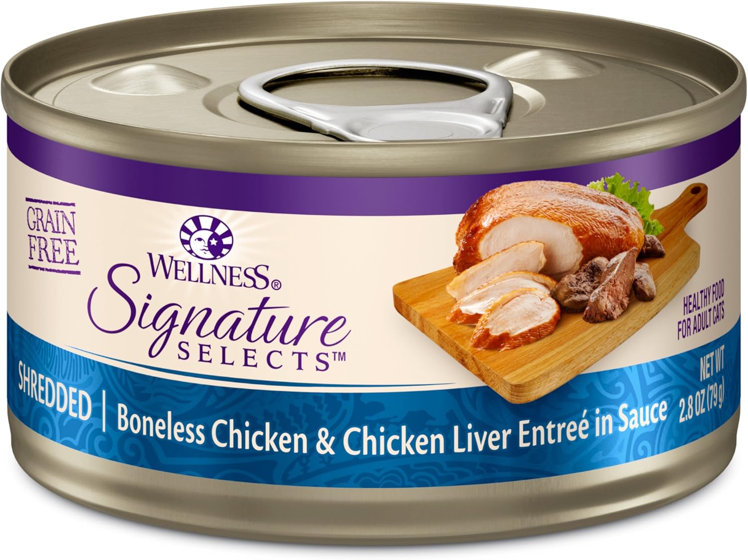 Wellness CORE Signature Selects Shredded Adult Canned Wet Cat Food, Natural, Protein Rich, Grain Free, Chicken Entrée Recipe, 2.8 oz, Pack of 12 Cans