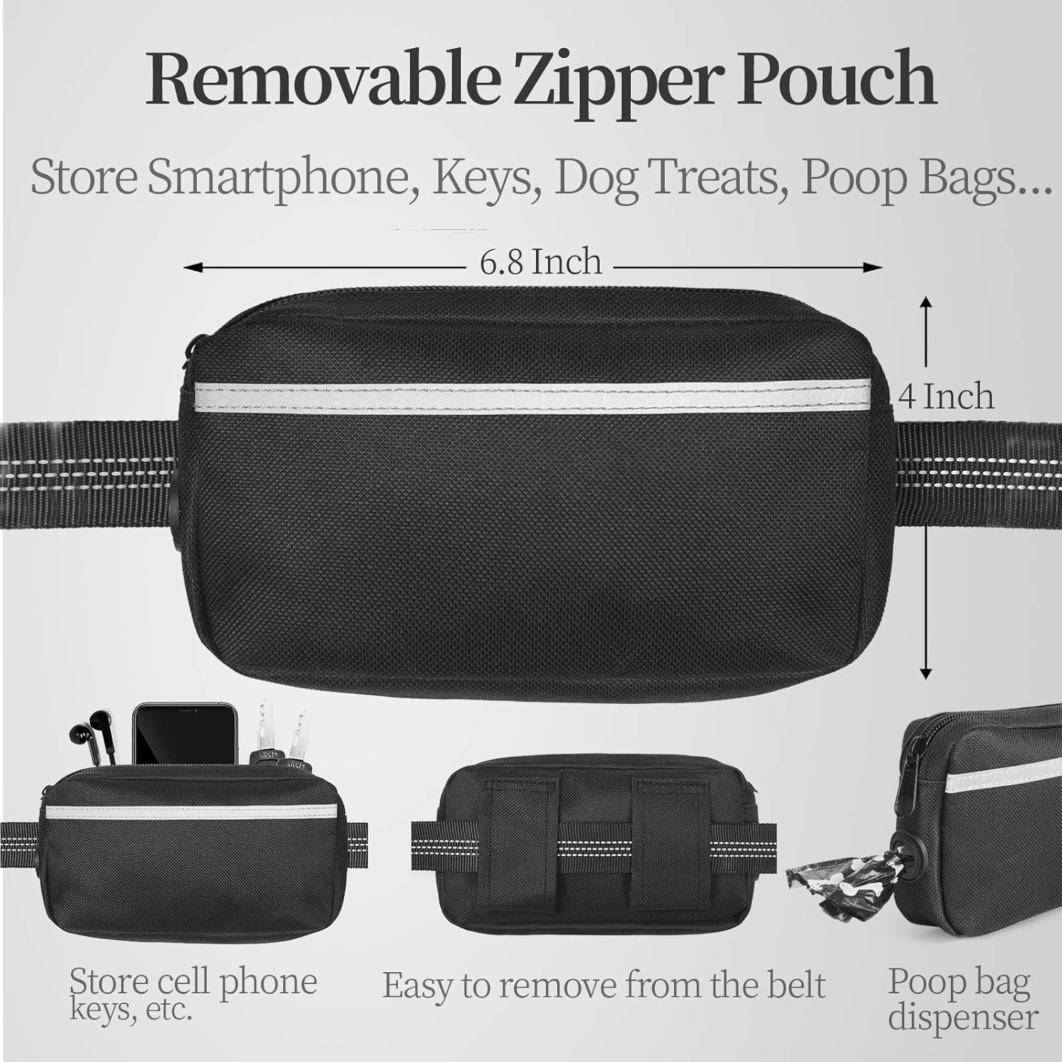 iYoShop Hands Free Dog Leash with Zipper Pouch, Dual Padded Handles and Durable Bungee for Walking, Jogging and Running Your Dog (Large, 25-120 lbs, Black) - Image 2