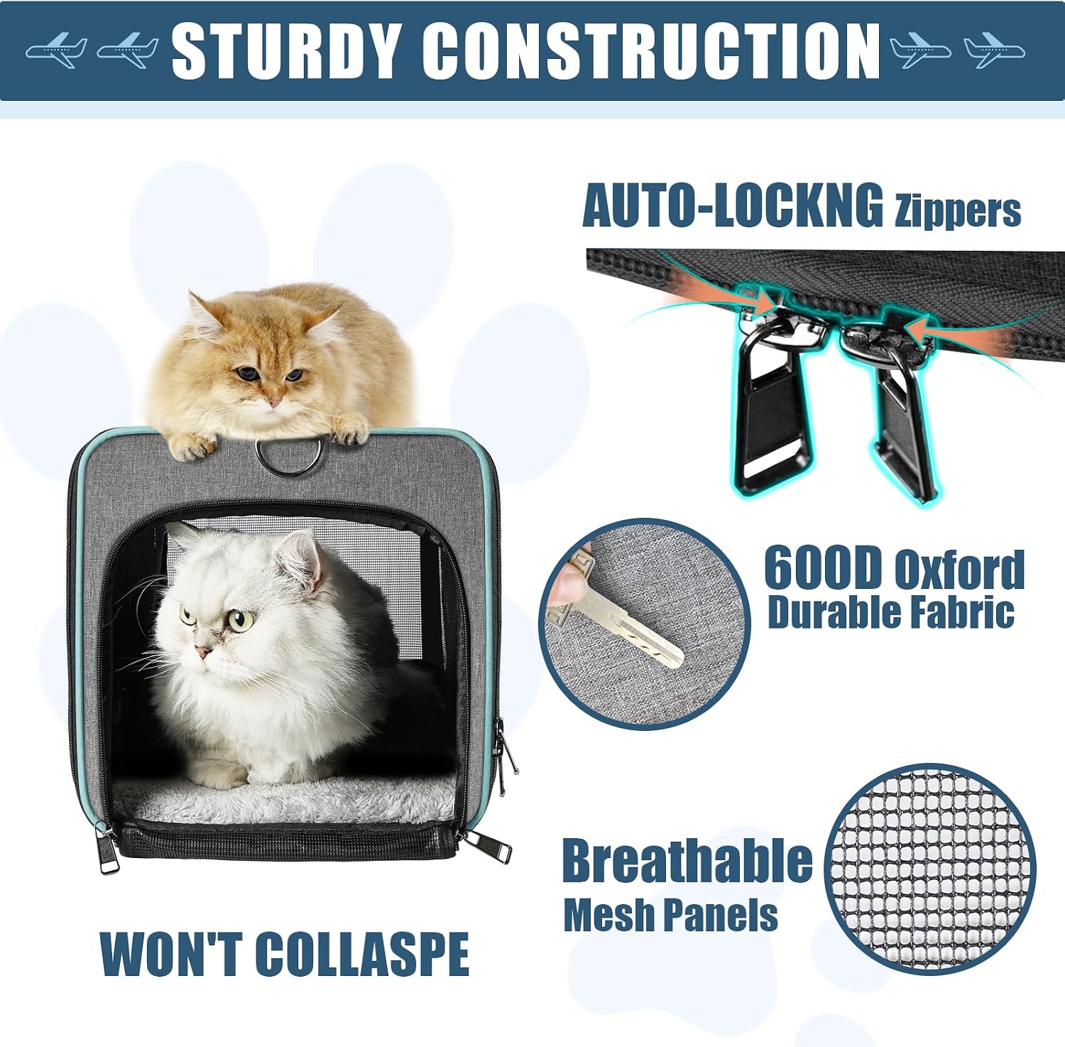 GAPZER Cat Carrier Alaska, Southwest Airline Approved TSA 17x11x9.5 Inches | Soft-Sided Small Pet Air Travel Carry Bag, Airplane Kitten 12lbs Crate in Cabin Under-Seat Traveling Cage Tiny Dog Under 8 lb - Image 6