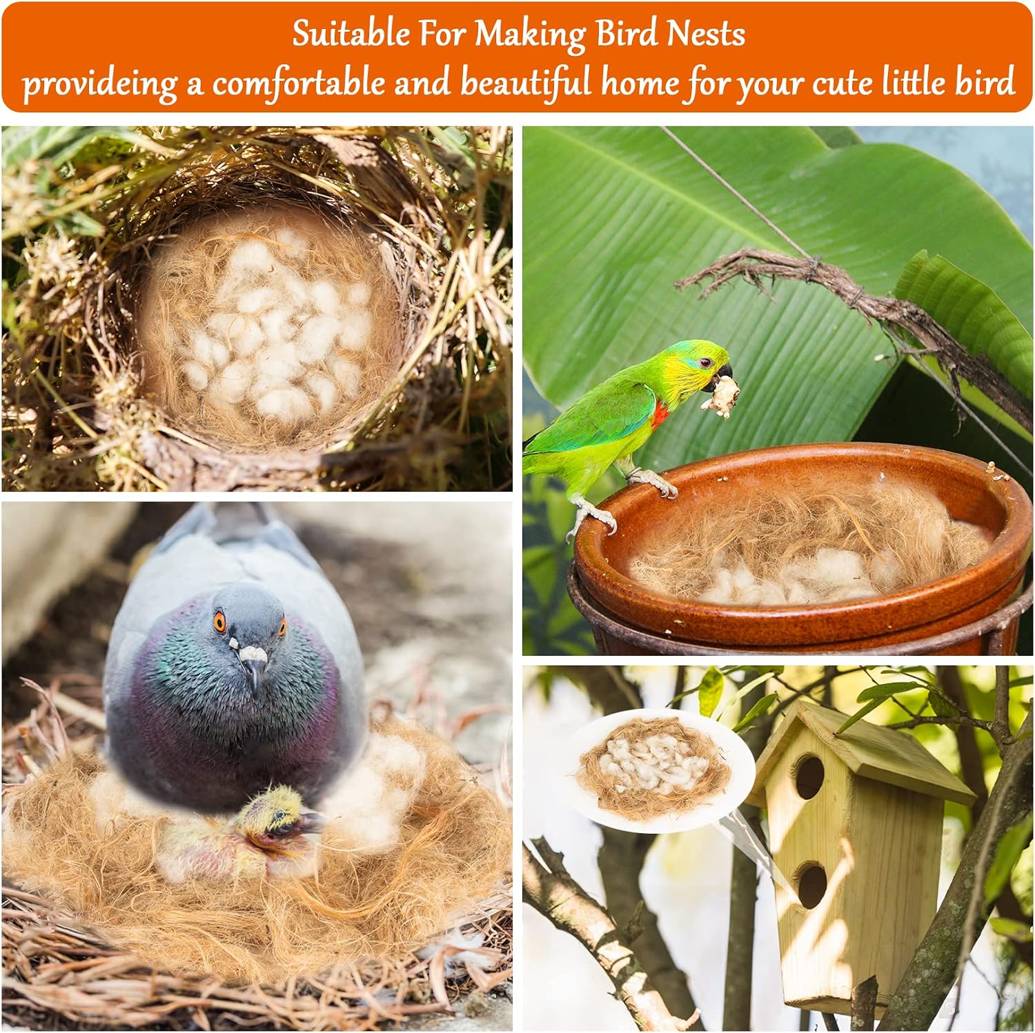 Sukh Bird Nesting Material - Bird Nests Bedding Hummingbird Nesting Material Mixing Canary Nesting Material Finch Nesting Material Parakeet Nesting Materials for Cage,Gardens,Tree Trunks (2) - Image 4