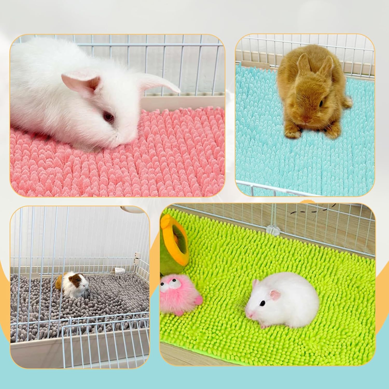 8 Pcs Guinea Pig Liner Washable Rabbit Cage Liner 16x12 Inch Guinea Pig Fleece Mats Reusable Bedding Pee Pads for Small Animals, Bunny (Gray, Green, Pink, Blue) - Image 3