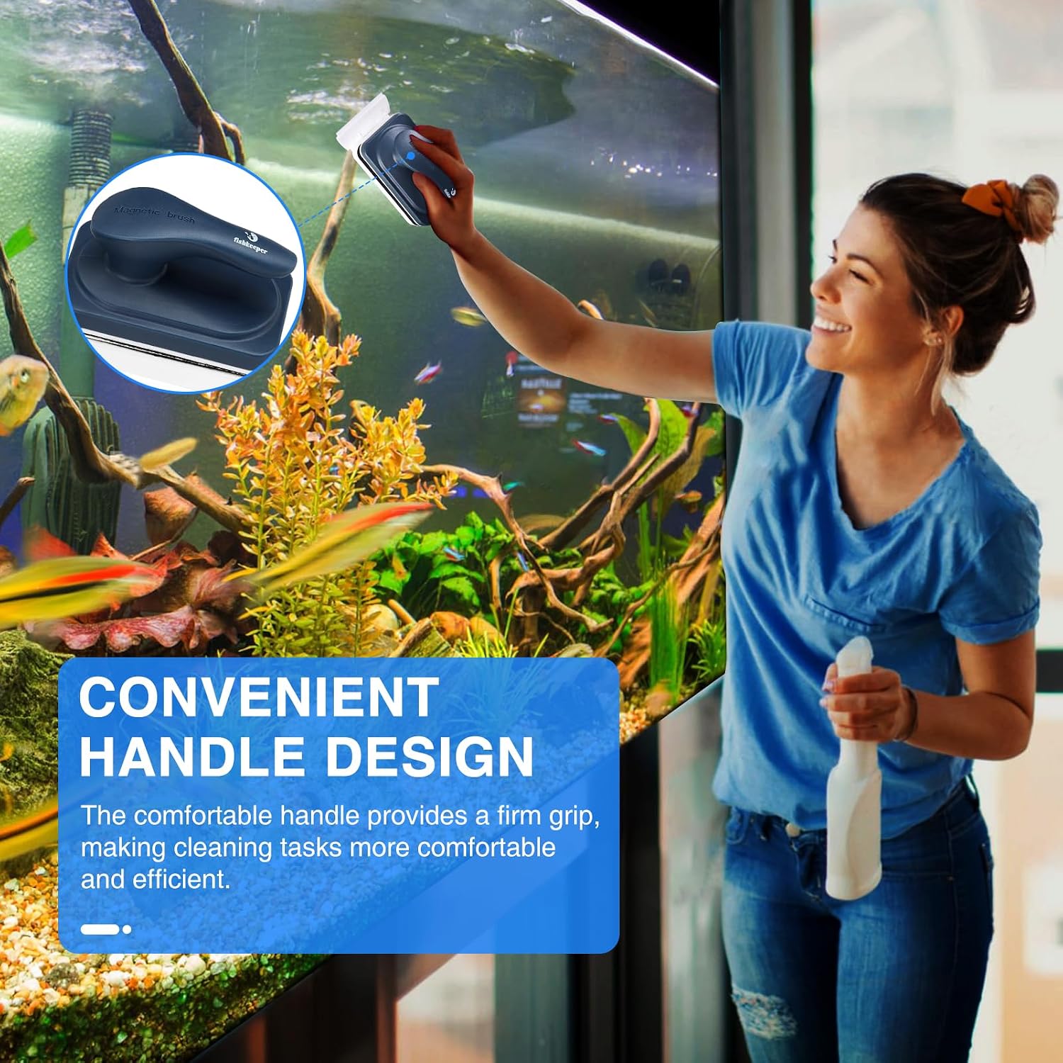 fishkeeper Aquarium Strong Magnetic Glass Cleaner Brush, Fish Tank Algae Magnet Cleaning Tool with 2 Detachable Scrapers, Mag Float Scrubber for 0.2 Inch Glass and Acrylic Tanks - Image 6