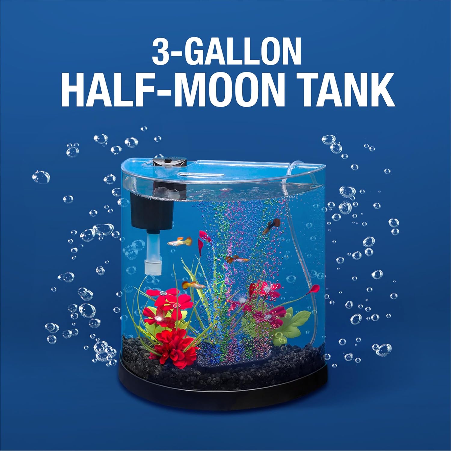 Tetra 3 Gallon Small Fish Tank, Aquarium Starter Kit, with Filter, Air pump, & Color Changing Light, Half Moon shape, for Gold Fish & Betta - Image 3