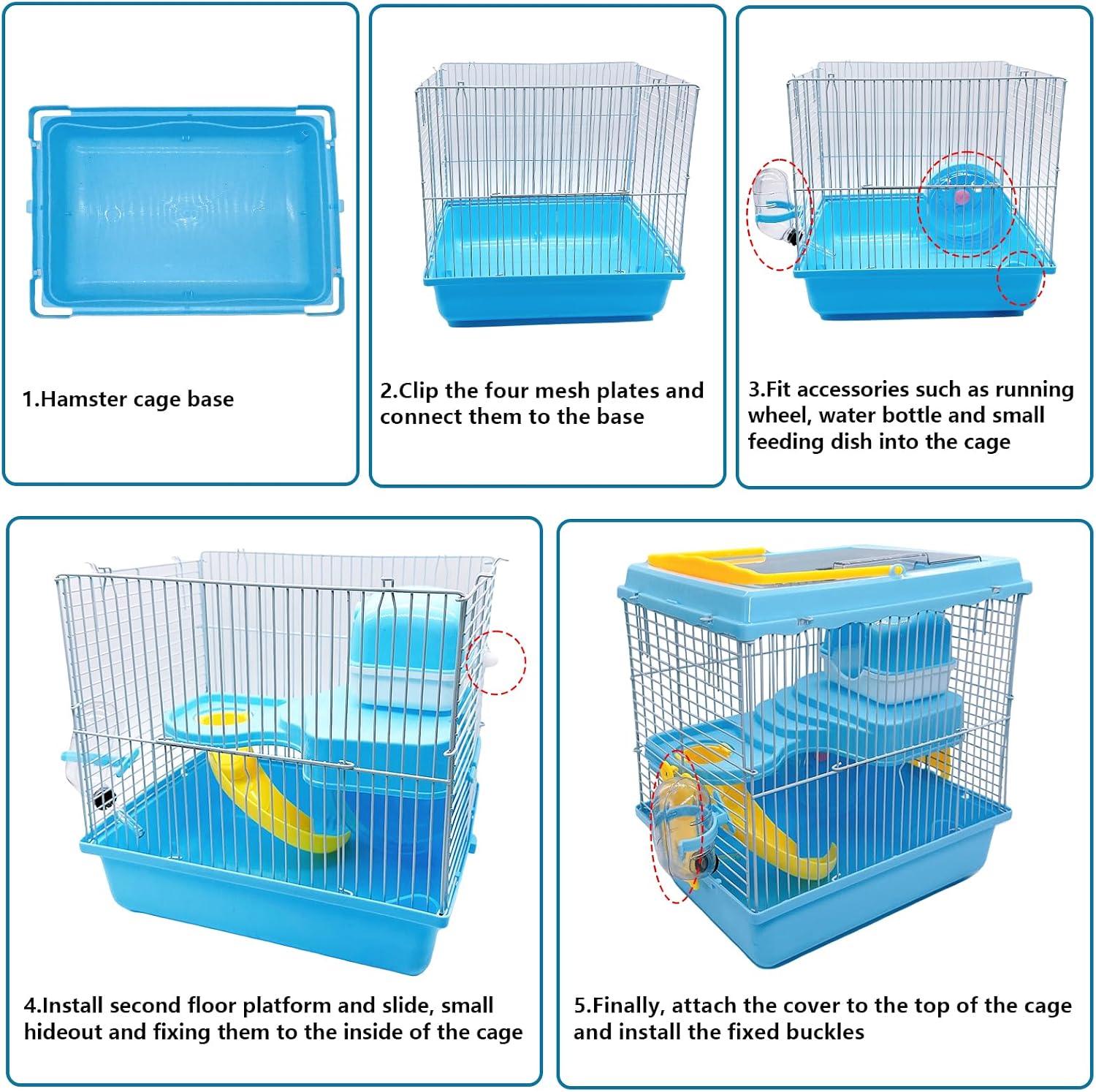 Portable Hamster Cage 2 Layers Dwarf Hamster Habitat, Small Animal Travel Cage with Running Exercise Wheel, Mouse Cages for Mice Gerbils or Other Tiny Pets,10.62 * 8.27 * 11.02 in (Style 3) - Image 5