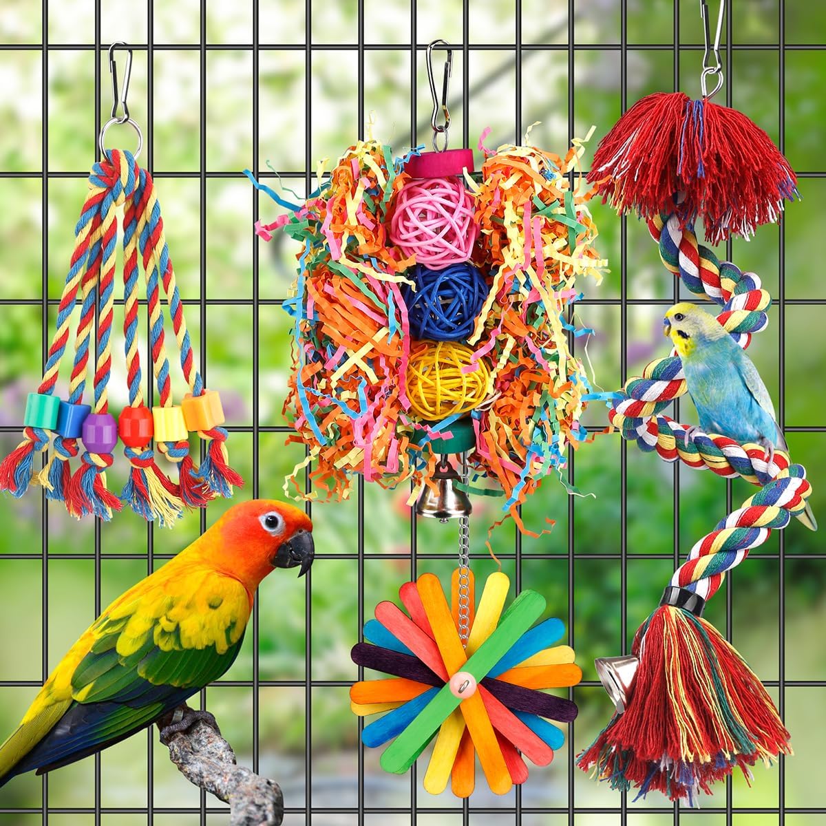 Bird Toys Rope Perch with Bell Colorful Bird Chewing Shredding Foraging Toys Parrot Swing Climbing Standing Hanging Toys Cage Accessories for Conure Cockatiel Budgies Lovebird - Image 3