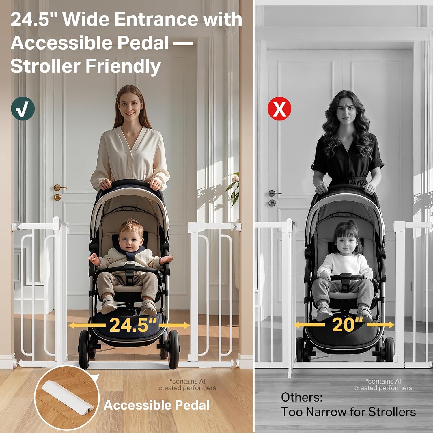 Cumbor 36.6-59" Extra Wide Baby Gate for Stairs, Pressure Mounted Dog Gate for Doorways, Auto-Close Easy Walk Through Safety Child Gate for Kids Toddler, Tall Pet Gates Indoor, White - Image 7