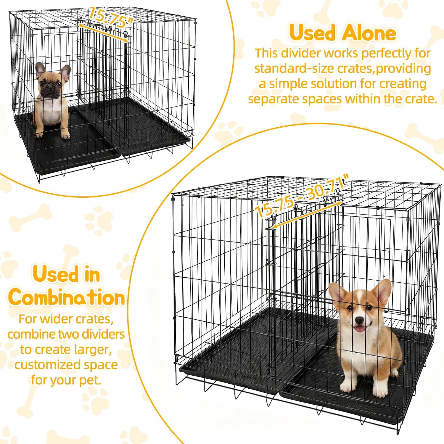 Dog Crate Divider Panel 2-Pack, 20.5" H Kennel Divider | Adjusts 15.7"-30.7" Width, Fits 30"-36" Wire Cages, Rust-Resistant Metal Structure, Potty Training for Puppies - Image 3