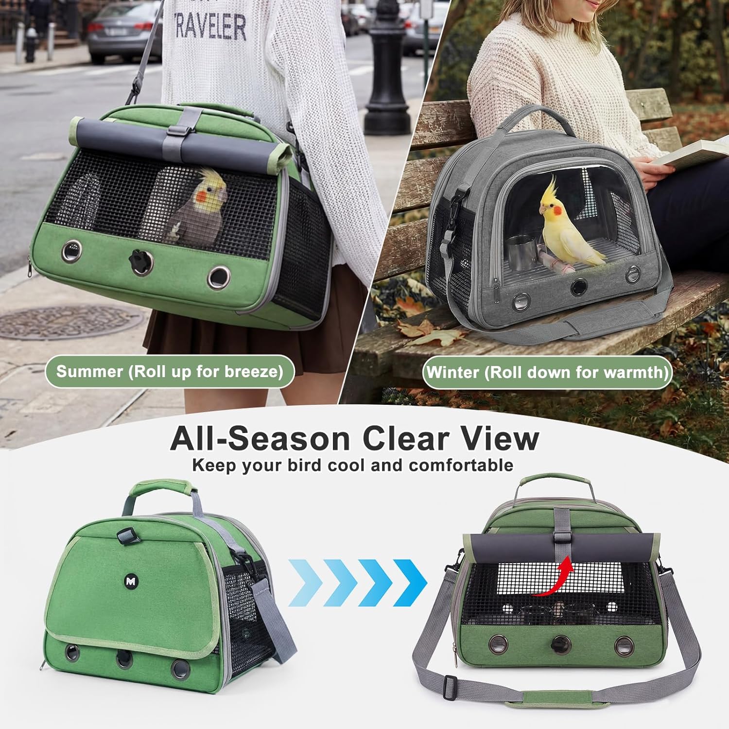 Bird Carrier, Lightweight Breathable Bird Backpack, Portable Wild Bird Carrier with Standing Perch for Parrot Travel Vet Visit (Grey) - Image 4