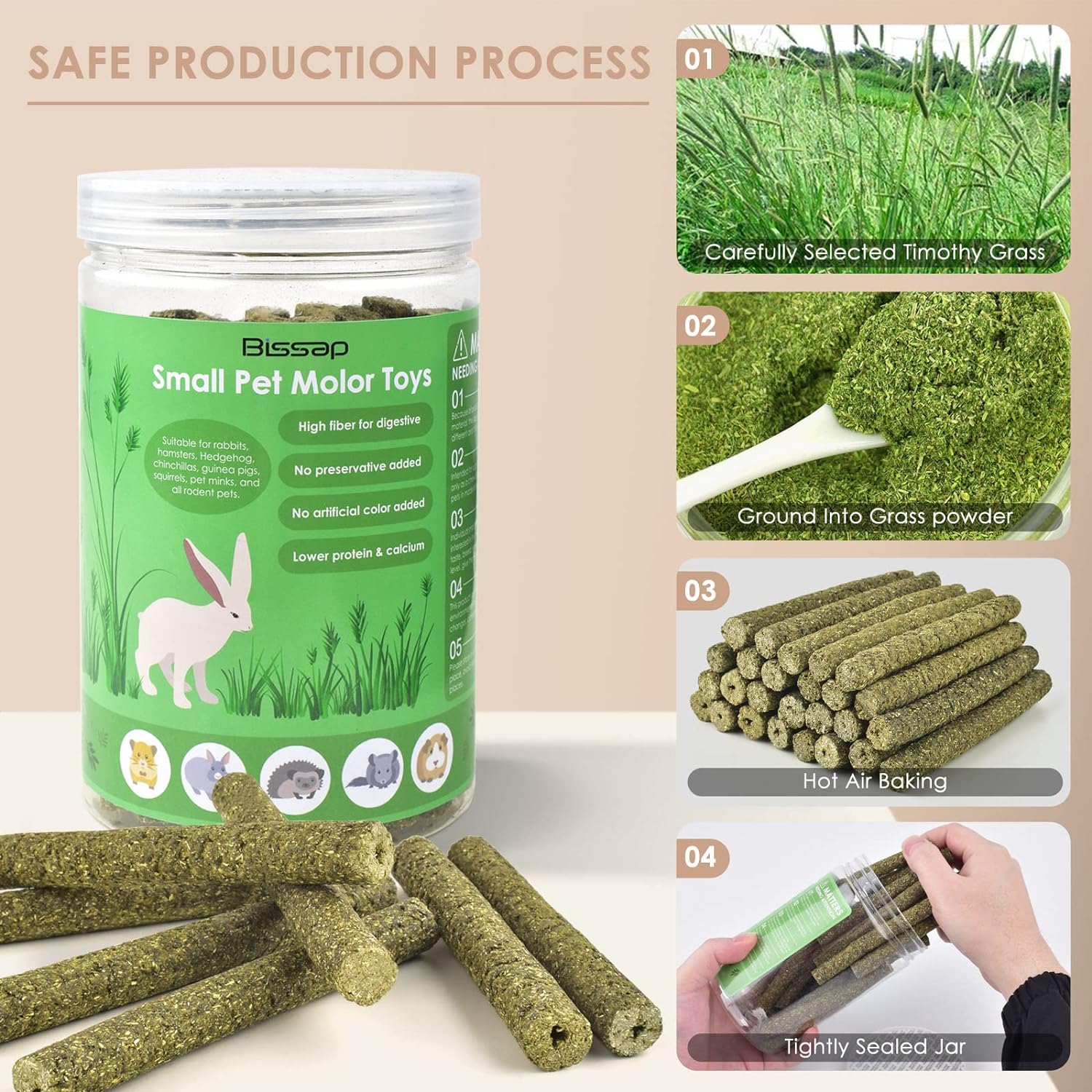 Bissap Timothy Hay Sticks for Rabbits 38PCS, Natural Timothy Grass Molar Teeth Stick Chew Toys for Bunnies Chinchillas Guinea Pigs Hamsters and Other Small Animals Treats - Image 4