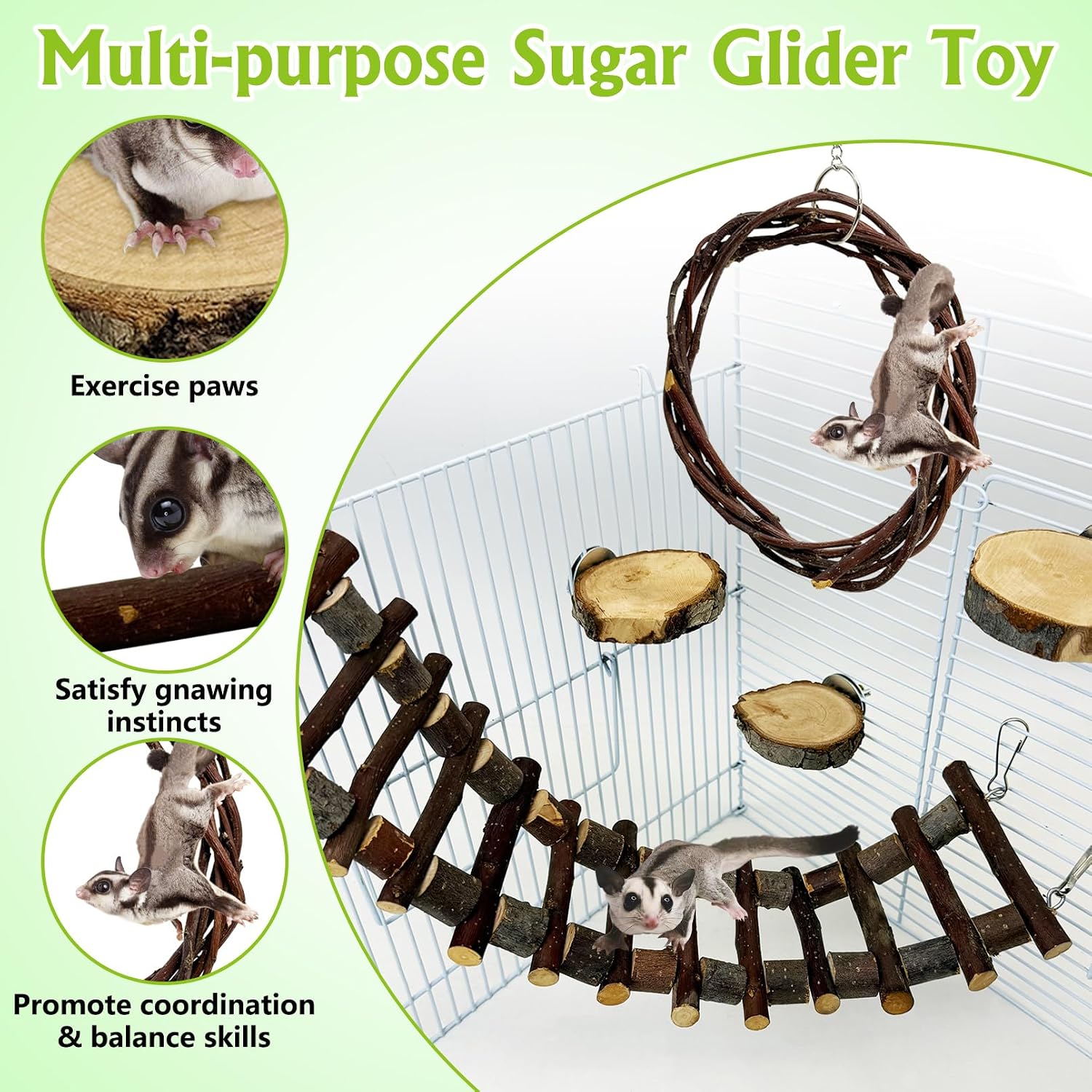 BNOSDM Sugar Glide Cage Accessories 6 Packs Wood Sugar Glider Toys Hanging Cage Ladder Sugar Glider Perch Stand Climbing Platform for Hamster Squirrel - Image 3