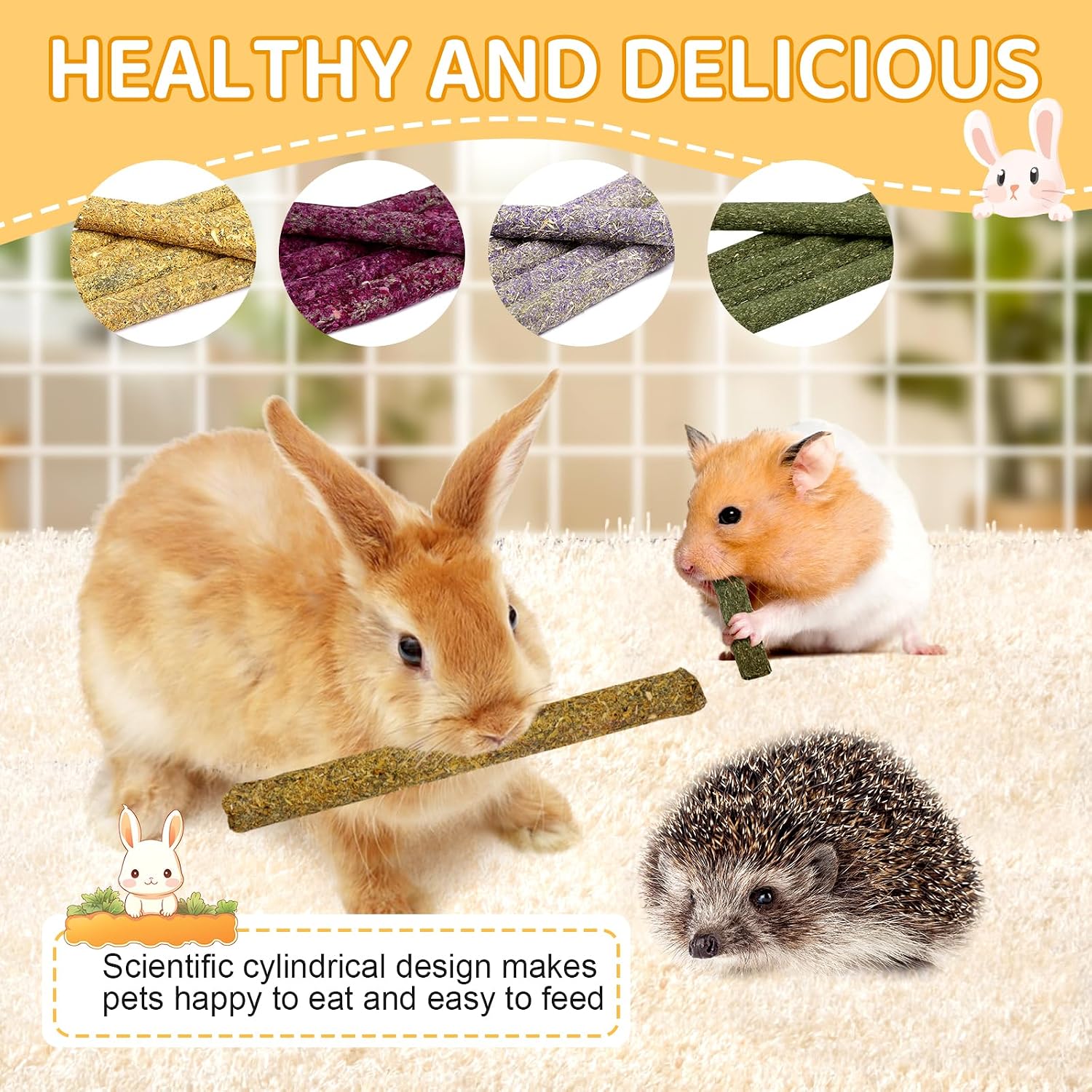 52Pcs Rabbit Chew Sticks, Guinea Pig Toys, Natural Timothy Grass Molar Teeth Stick, Mixing Flowers, Roses, Calendula and Forget Me Not, Small Animals Treats - Image 5