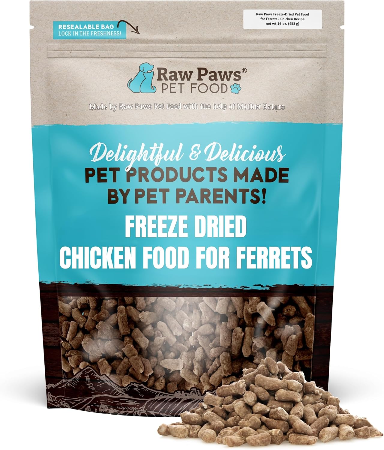 Raw Paws Freeze Dried Ferret Food - Chicken Recipe 16-oz - Grain Free | High Protein Raw Diet - Made in USA - Dry Ferret Food - Training Treats - Baby Adult Senior Ferrets