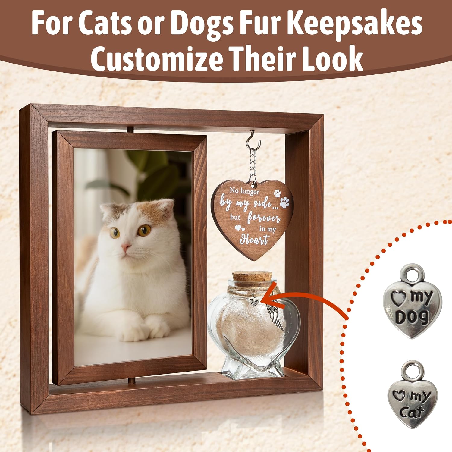 Dog Memorial Gifts for Loss of Pet - Rotating Wooden Frame for 4x6 Photo & Fur Hair Jar - Sympathy Gift for Pet Bereavement, Remembrance Keepsake - Rainbow Bridge Gift for Dog Lovers & Cat Lovers - Image 2