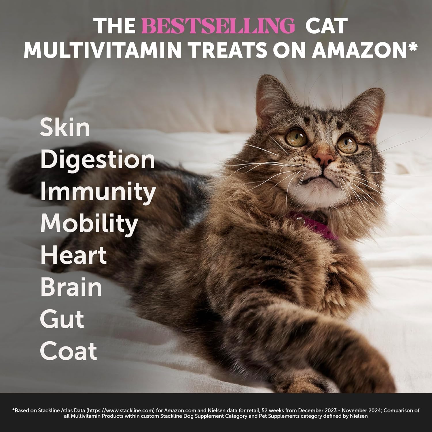 Cat Multivitamin Crunchy Creamy Chews - Daily Vitamins with Lysine, Prebiotics, Omega 3 Fish Oil - Cat Treats for Immune Support, Skin Coat, Digestion, Heart + Joint Health (180 Day Supply) - Image 2