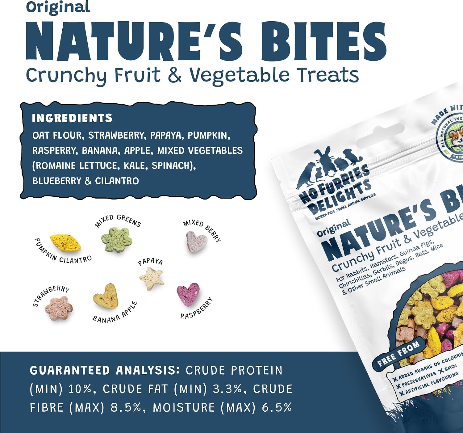 Treats, 100% All Natural Mini Bites for Rabbit Hamster Guinea Pig Chinchilla Pet Rat Mice Gerbil Bird Healthy Enrichment Bonding Rewarding Training Nature's Bites Variety Pack 50g - Image 3