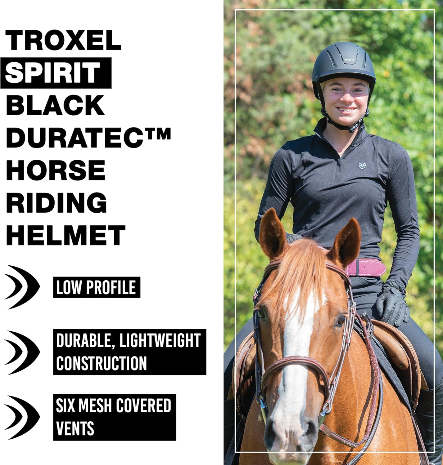 Troxel Spirit Duratec Full Coverage Horse Riding Helmet, Low-Profile Adjustable Design, Safety Horseback Riding Gear - Image 2